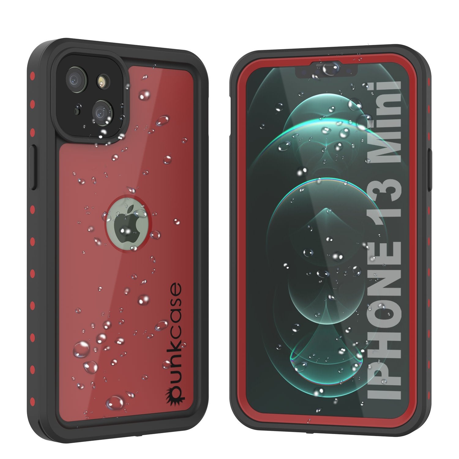 iPhone 13 Mini Waterproof IP68 Case, Punkcase [Red] [StudStar Series] [Slim Fit]