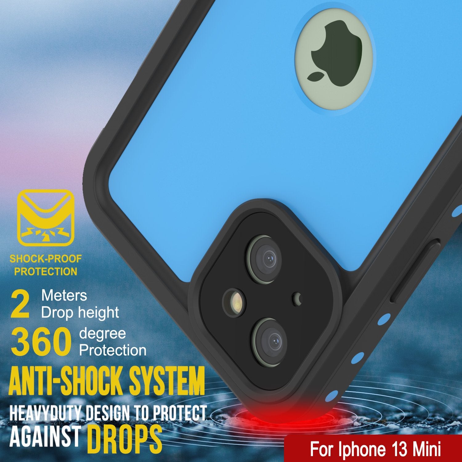 iPhone 13 Mini Waterproof IP68 Case, Punkcase [Light blue] [StudStar Series] [Slim Fit] [Dirtproof]