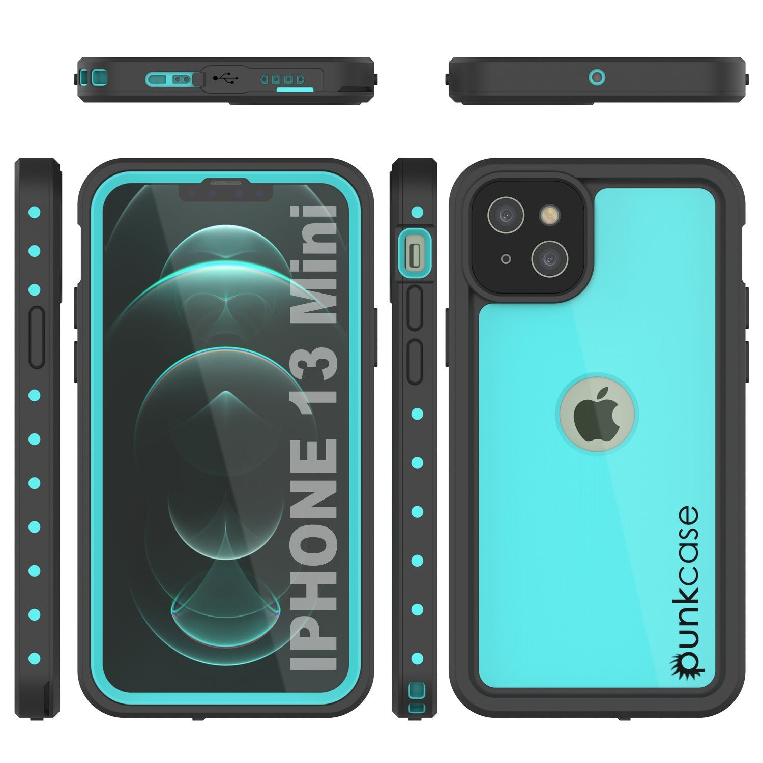 iPhone 13 Mini Waterproof IP68 Case, Punkcase [Teal] [StudStar Series] [Slim Fit]