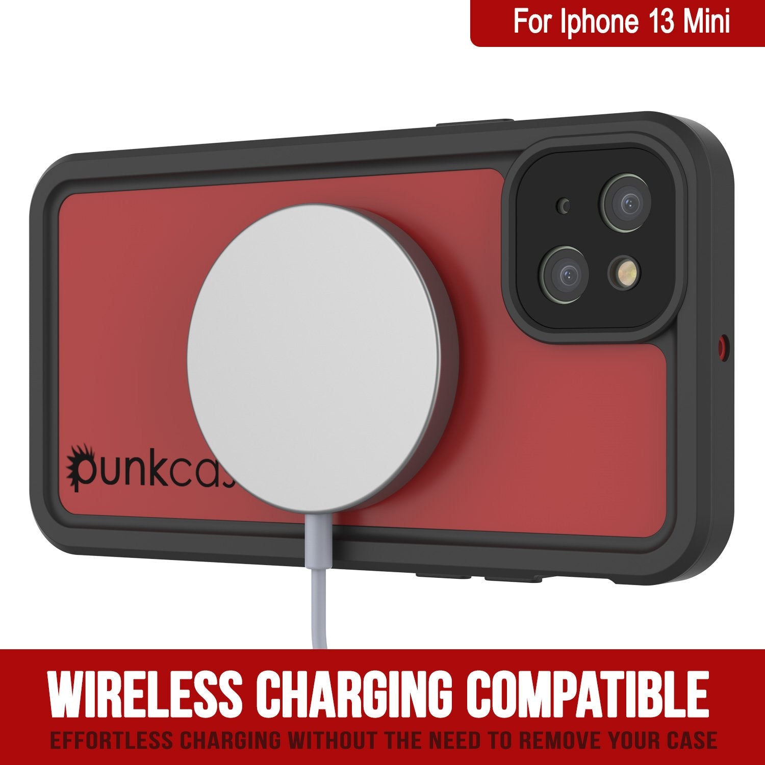 iPhone 13 Mini Waterproof IP68 Case, Punkcase [Red] [StudStar Series] [Slim Fit]