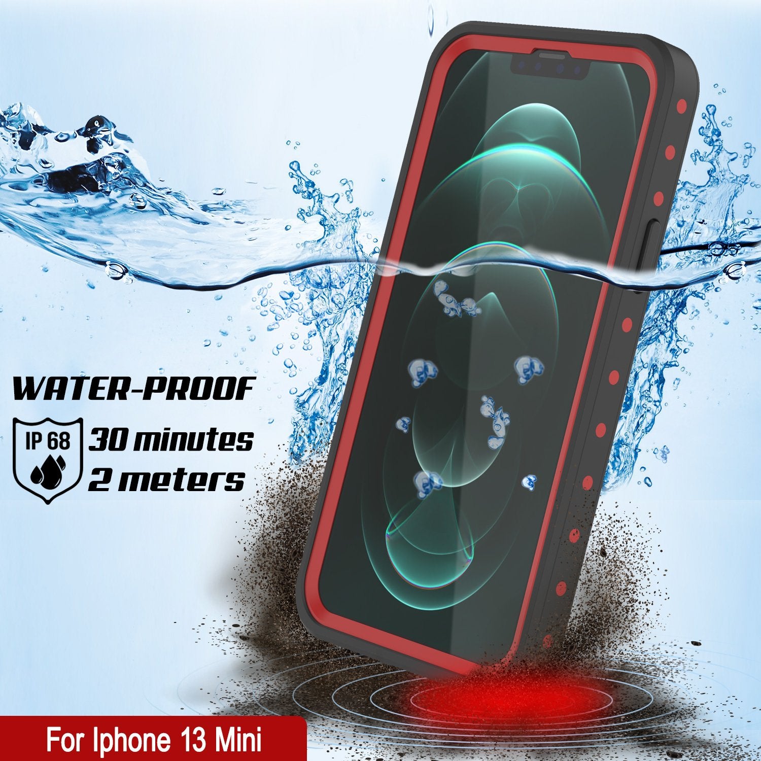 iPhone 13 Mini Waterproof IP68 Case, Punkcase [Red] [StudStar Series] [Slim Fit]