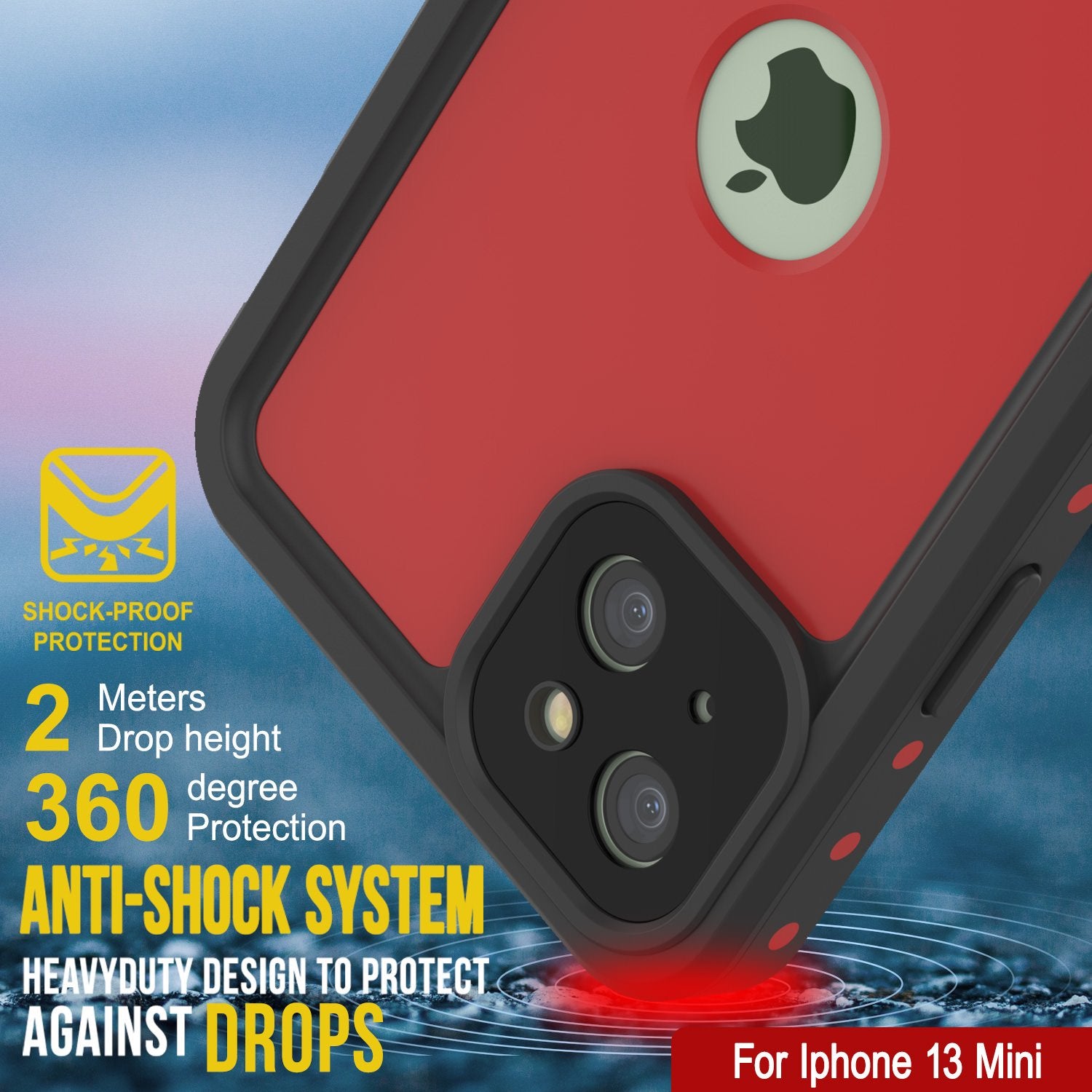 iPhone 13 Mini Waterproof IP68 Case, Punkcase [Red] [StudStar Series] [Slim Fit]