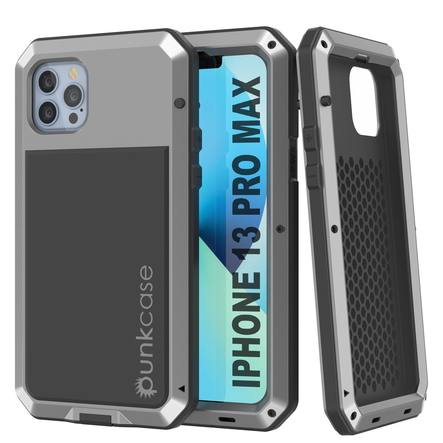 iPhone 13 Pro Max Metal Case, Heavy Duty Military Grade Armor Cover [shock proof] Full Body Hard [Silver]