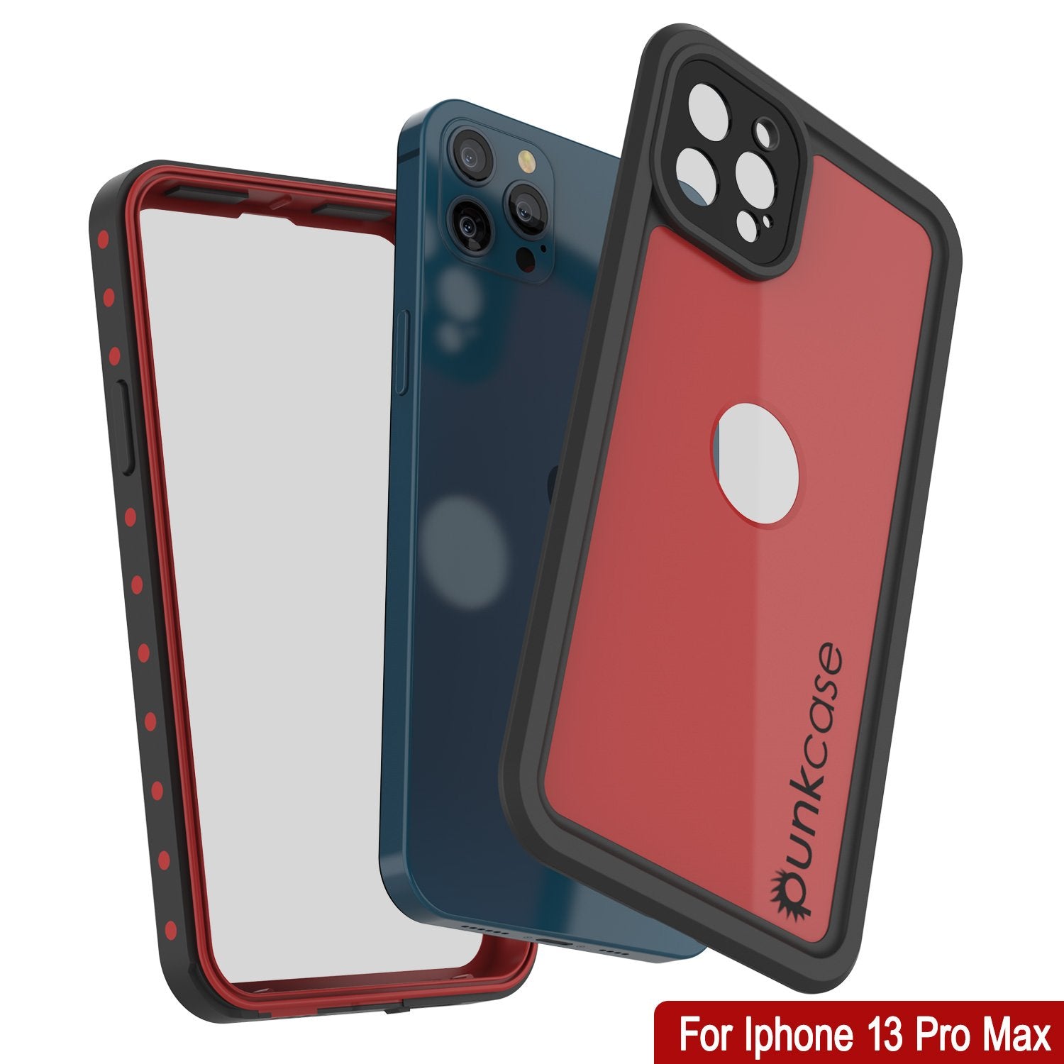 iPhone 13 Pro Max Waterproof IP68 Case, Punkcase [Red] [StudStar Series] [Slim Fit]
