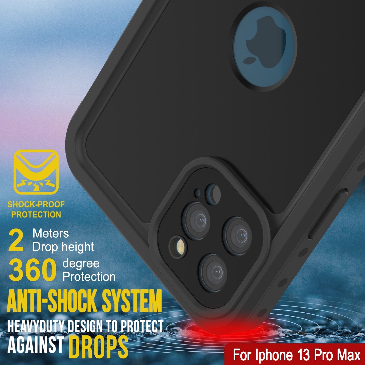 iPhone 13 Pro Max Waterproof IP68 Case, Punkcase [Black] [StudStar Series] [Slim Fit]