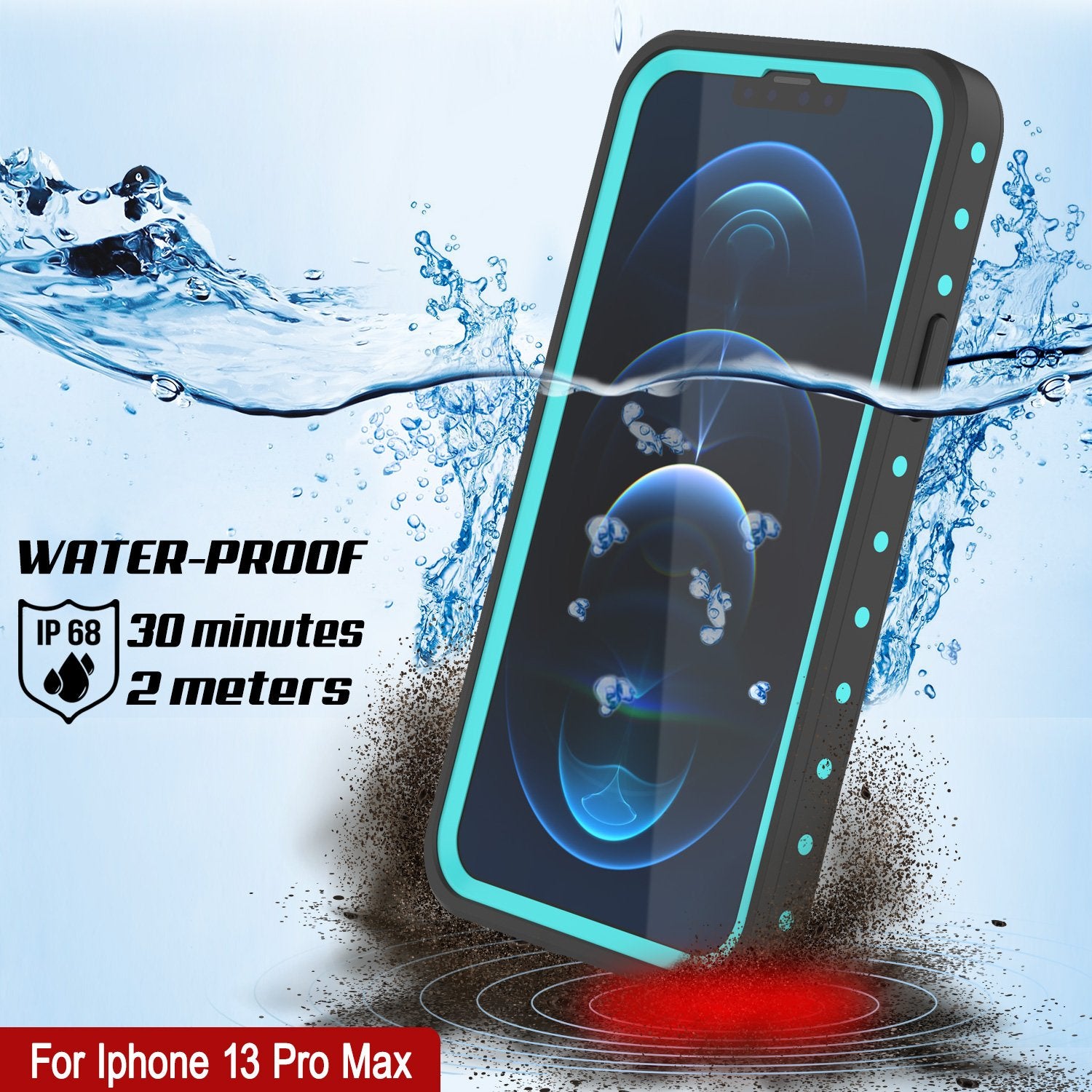 iPhone 13 Pro Max Waterproof IP68 Case, Punkcase [Teal] [StudStar Series] [Slim Fit]