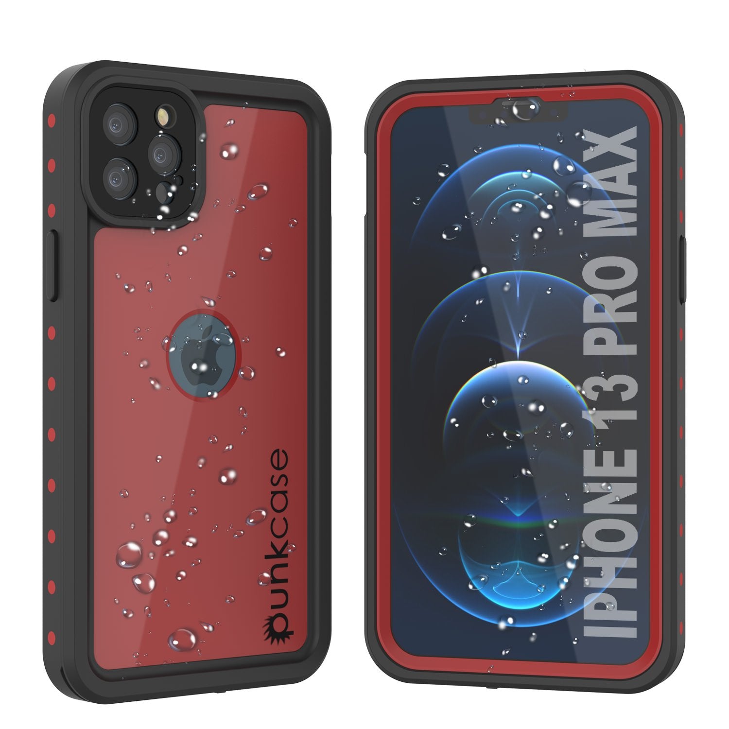 iPhone 13 Pro Max Waterproof IP68 Case, Punkcase [Red] [StudStar Series] [Slim Fit]