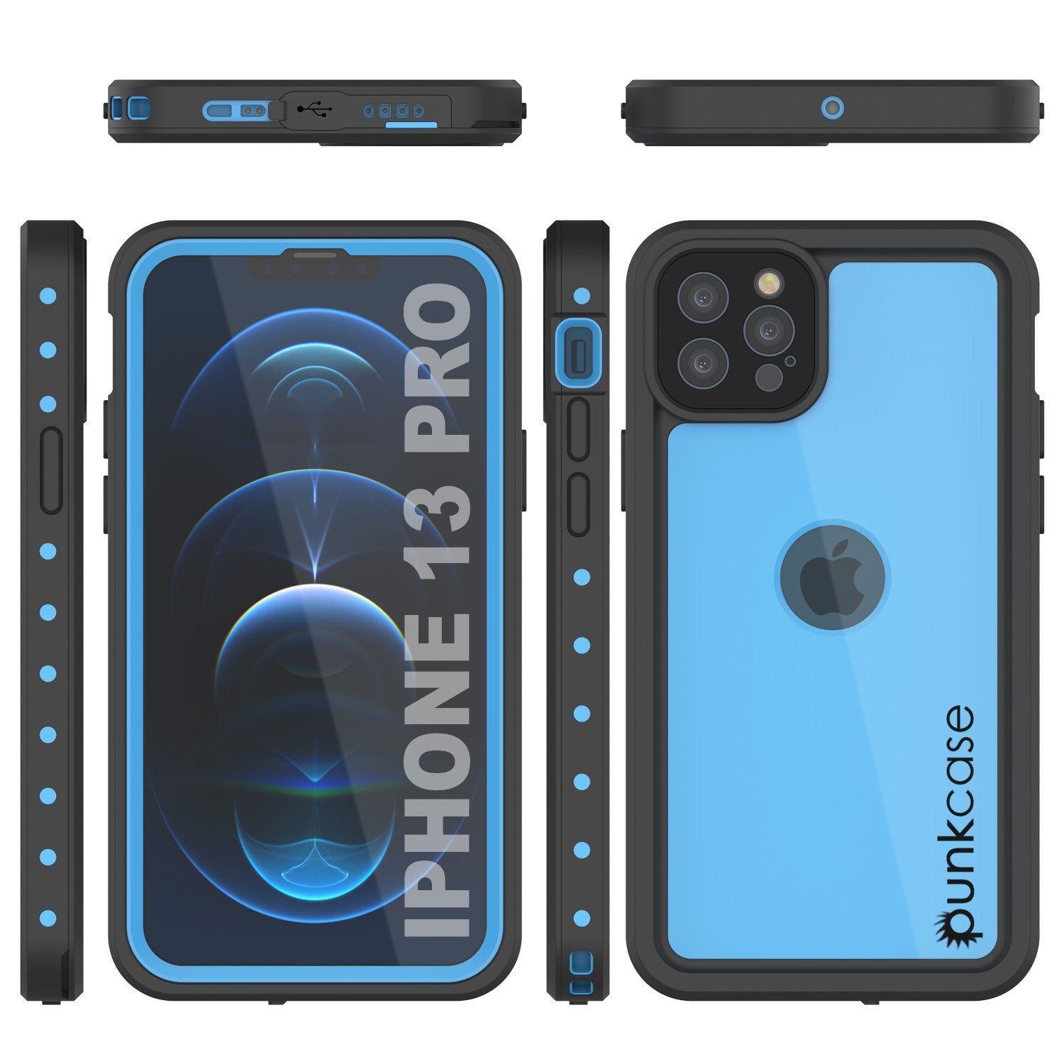 iPhone 13 Pro Waterproof IP68 Case, Punkcase [Light blue] [StudStar Series] [Slim Fit] [Dirtproof]