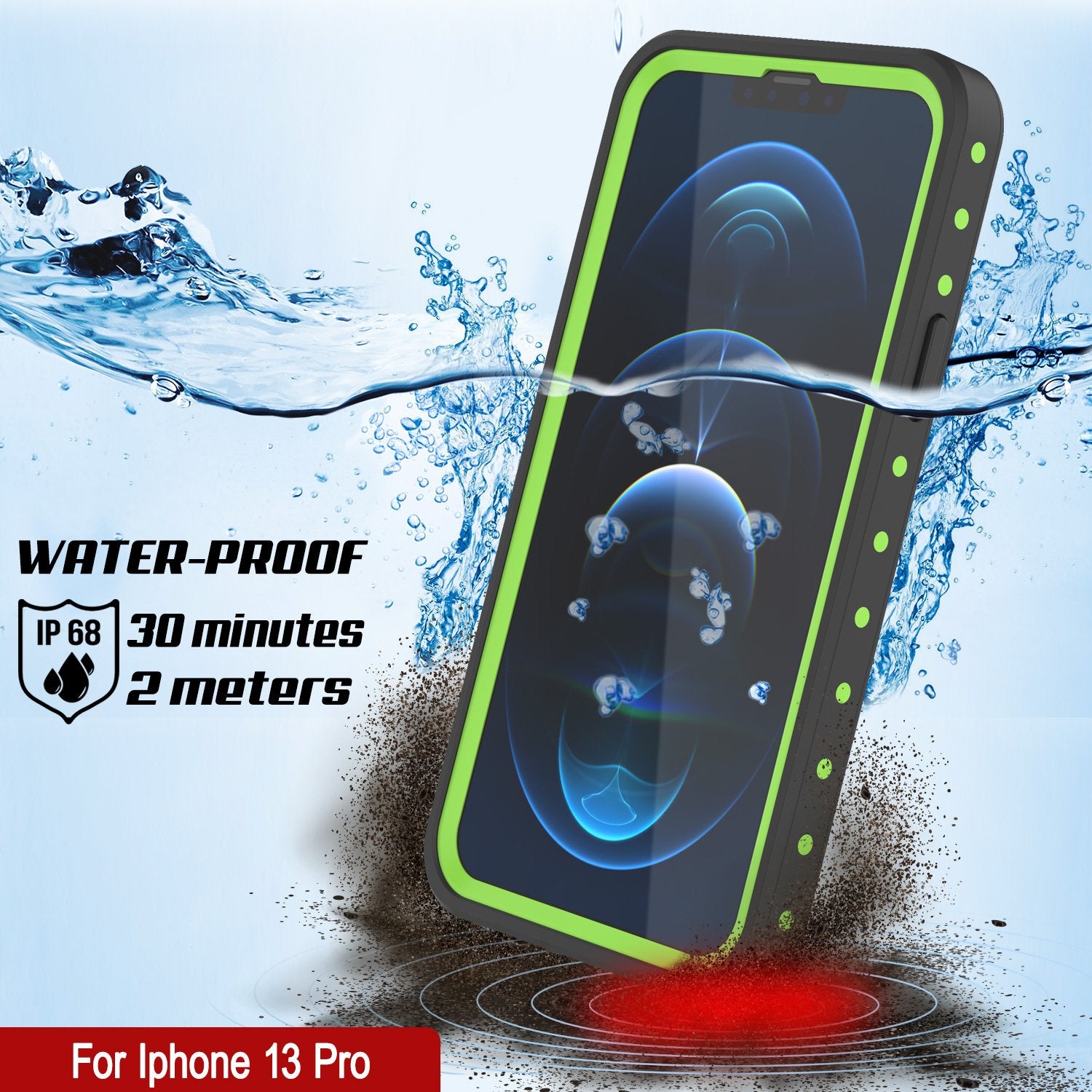 iPhone 13 Pro Waterproof IP68 Case, Punkcase [Light green] [StudStar Series] [Slim Fit] [Dirtproof]