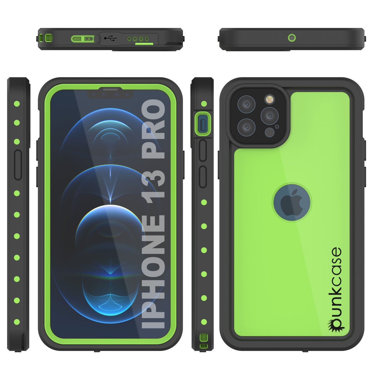 iPhone 13 Pro Waterproof IP68 Case, Punkcase [Light green] [StudStar Series] [Slim Fit] [Dirtproof]