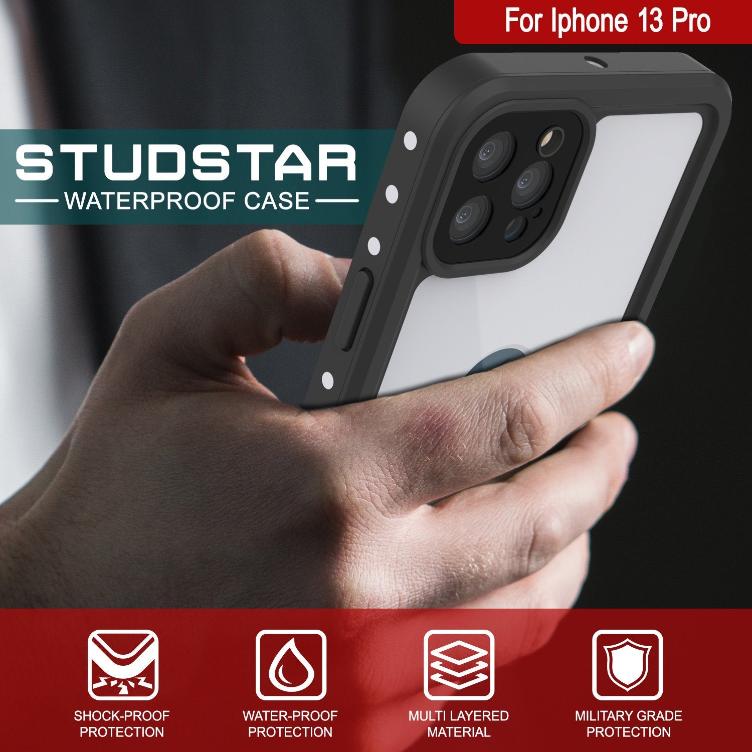 iPhone 13 Pro Waterproof IP68 Case, Punkcase [White] [StudStar Series] [Slim Fit] [Dirtproof]