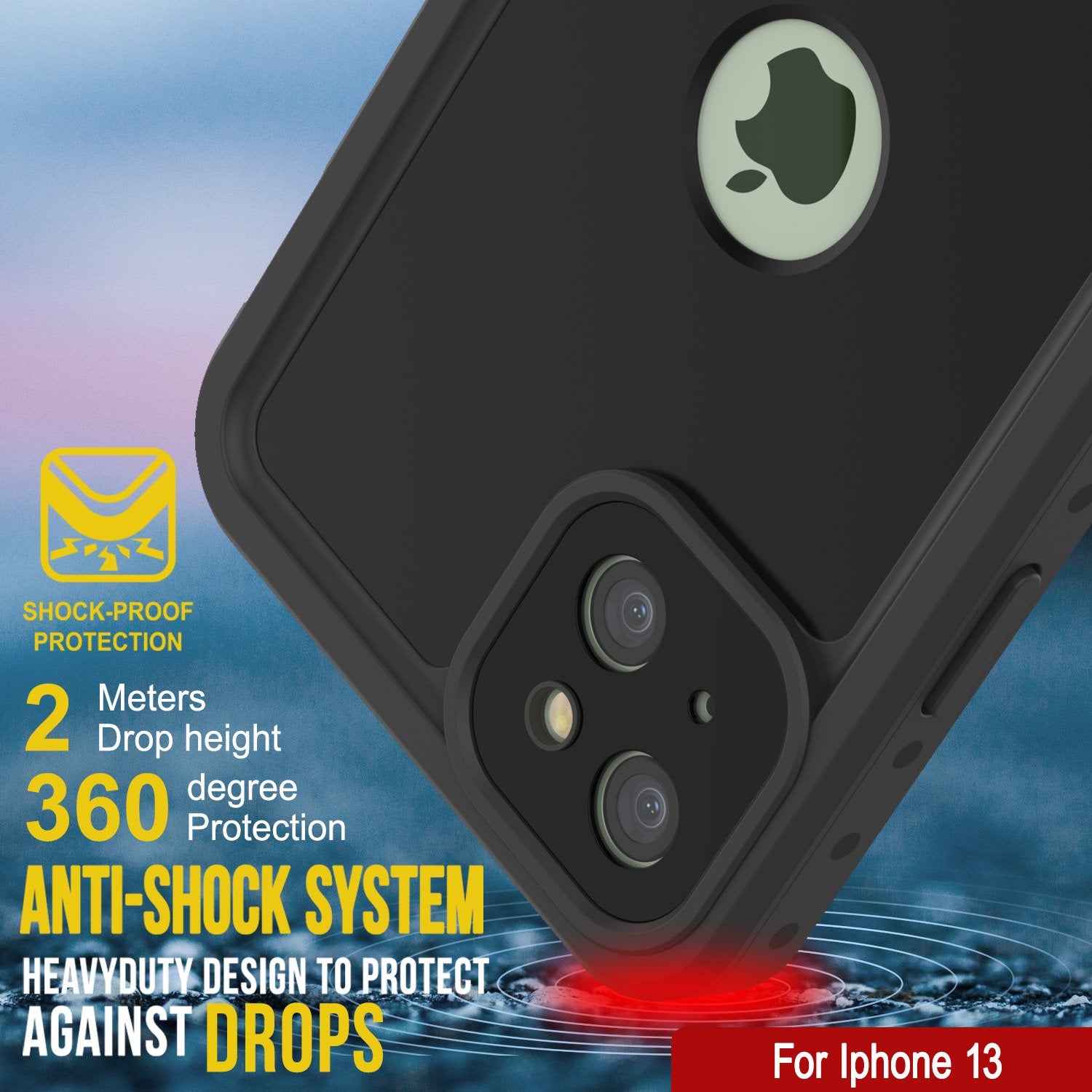 iPhone 13 Waterproof IP68 Case, Punkcase [Black] [StudStar Series] [Slim Fit]