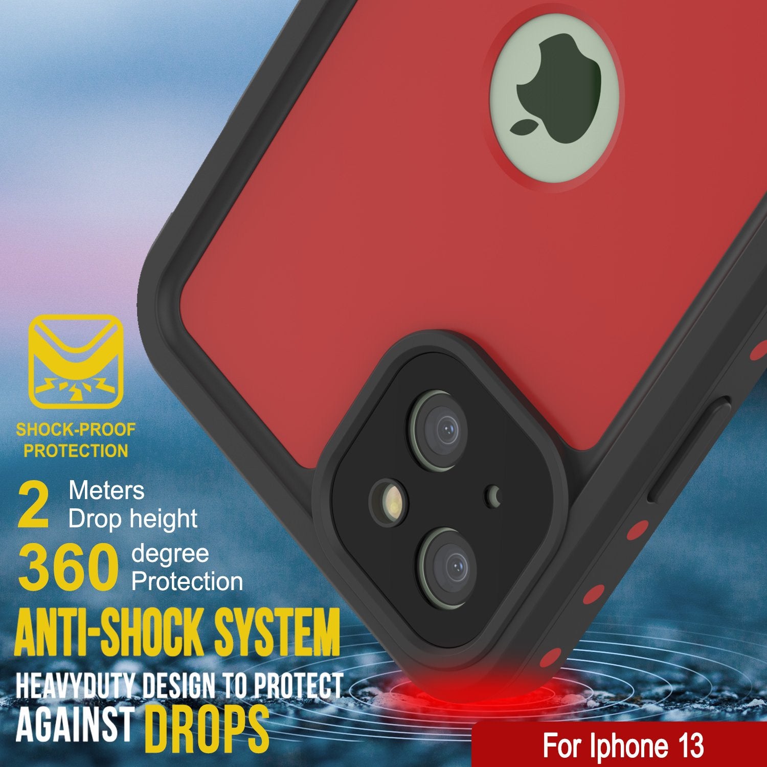 iPhone 13 Waterproof IP68 Case, Punkcase [Red] [StudStar Series] [Slim Fit]