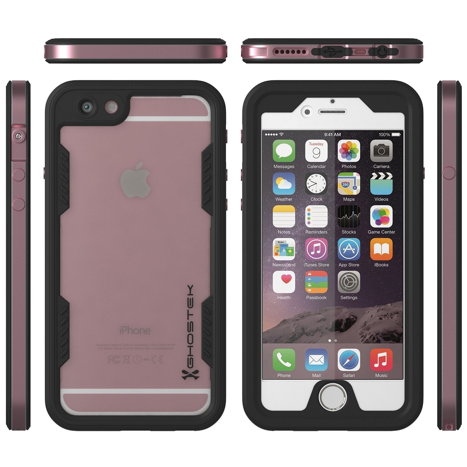 iPhone 6S/6 Waterproof Case, Ghostek Atomic 2.0 Space Pink W/ Attached Screen Protector, Slim Fitted