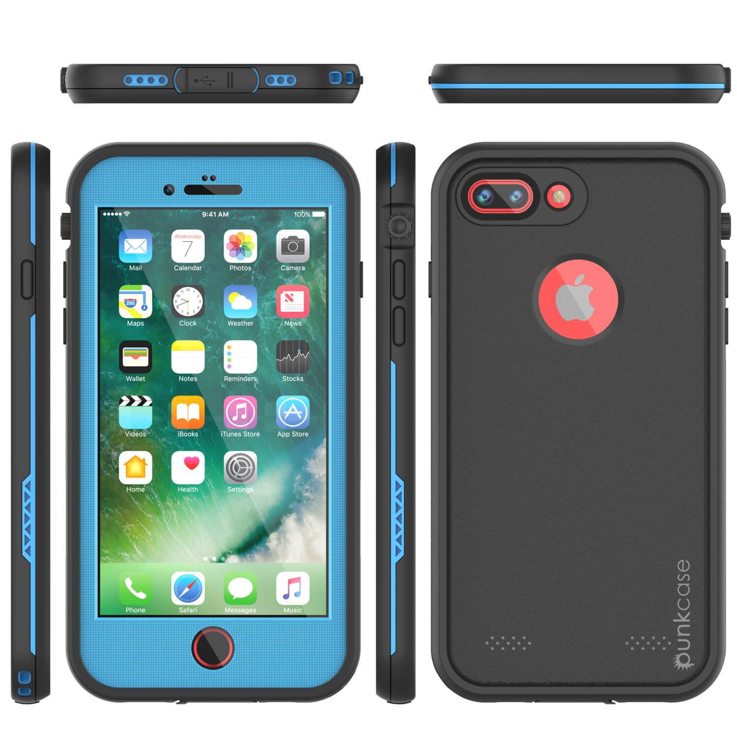 iPhone 7+ Plus Waterproof Case, Punkcase SpikeStar Light-Blue Series | Thin Fit 6.6ft Underwater IP68