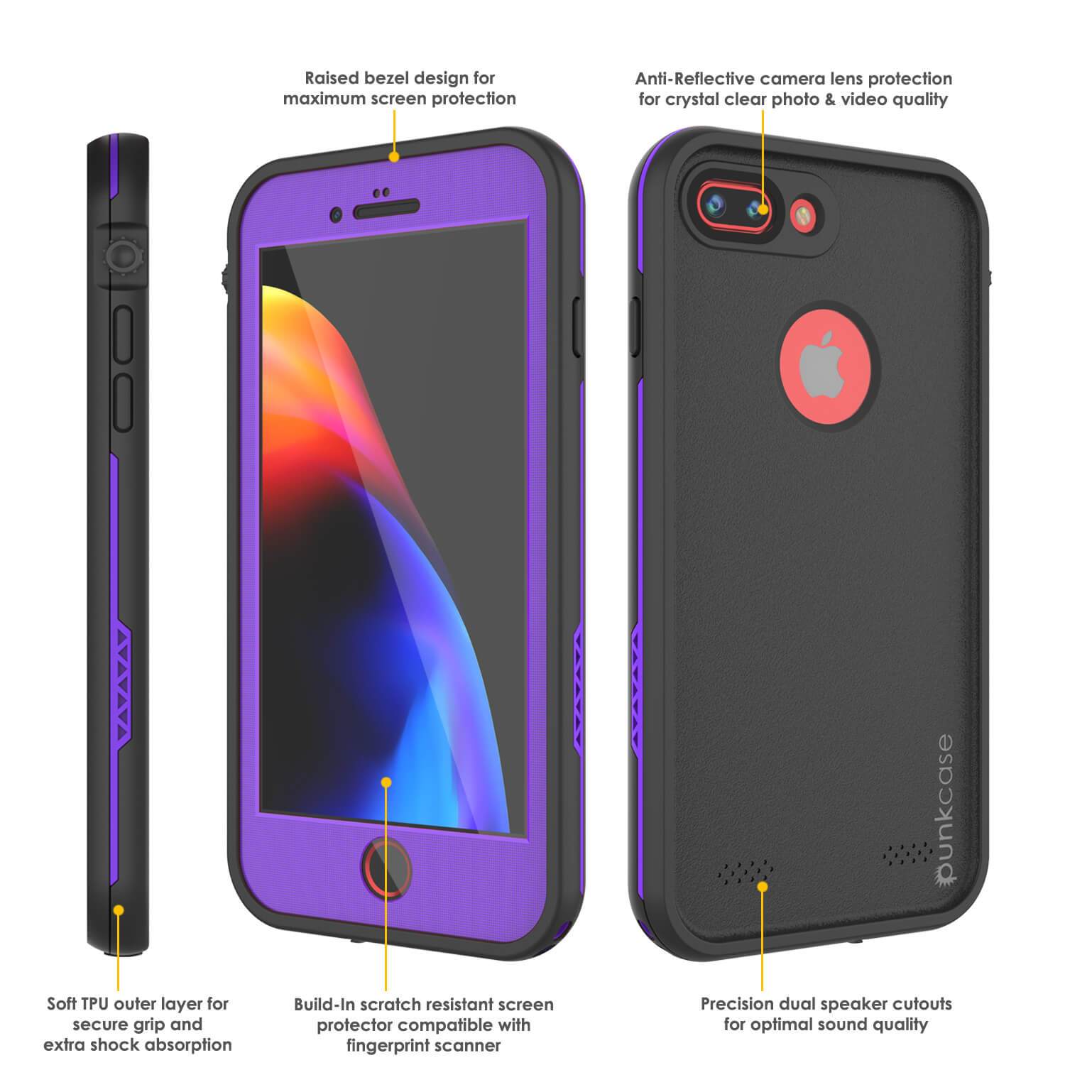 iPhone 7+ Plus Waterproof Case, Punkcase SpikeStar Purple Series | Thin Fit 6.6ft Underwater IP68