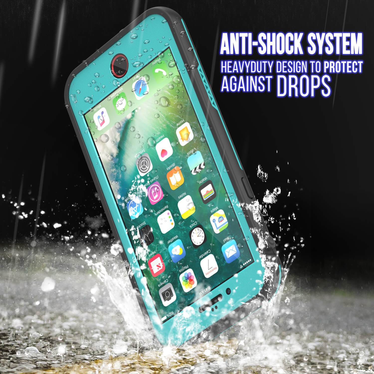 iPhone 7+ Plus Waterproof Case, Punkcase SpikeStar Teal Series | Thin Fit 6.6ft Underwater IP68