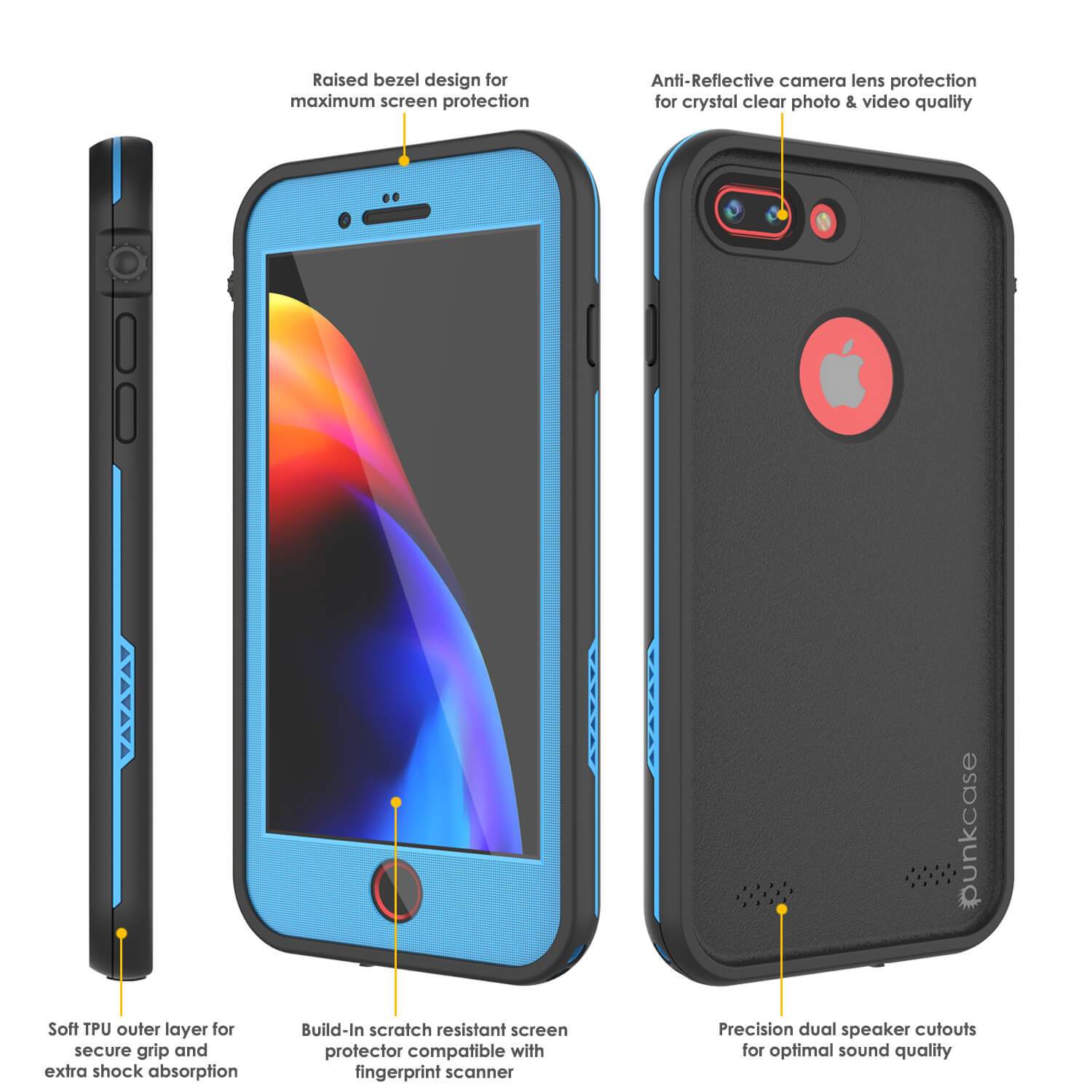 iPhone 8 Plus Waterproof Case, Punkcase SpikeStar Series, Light-Blue