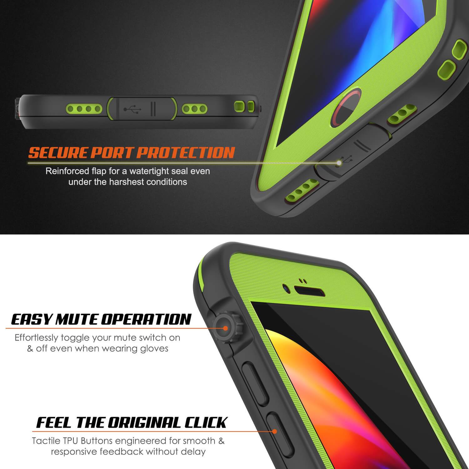 iPhone 8 Plus Waterproof Case, Punkcase SpikeStar Light-Green Series