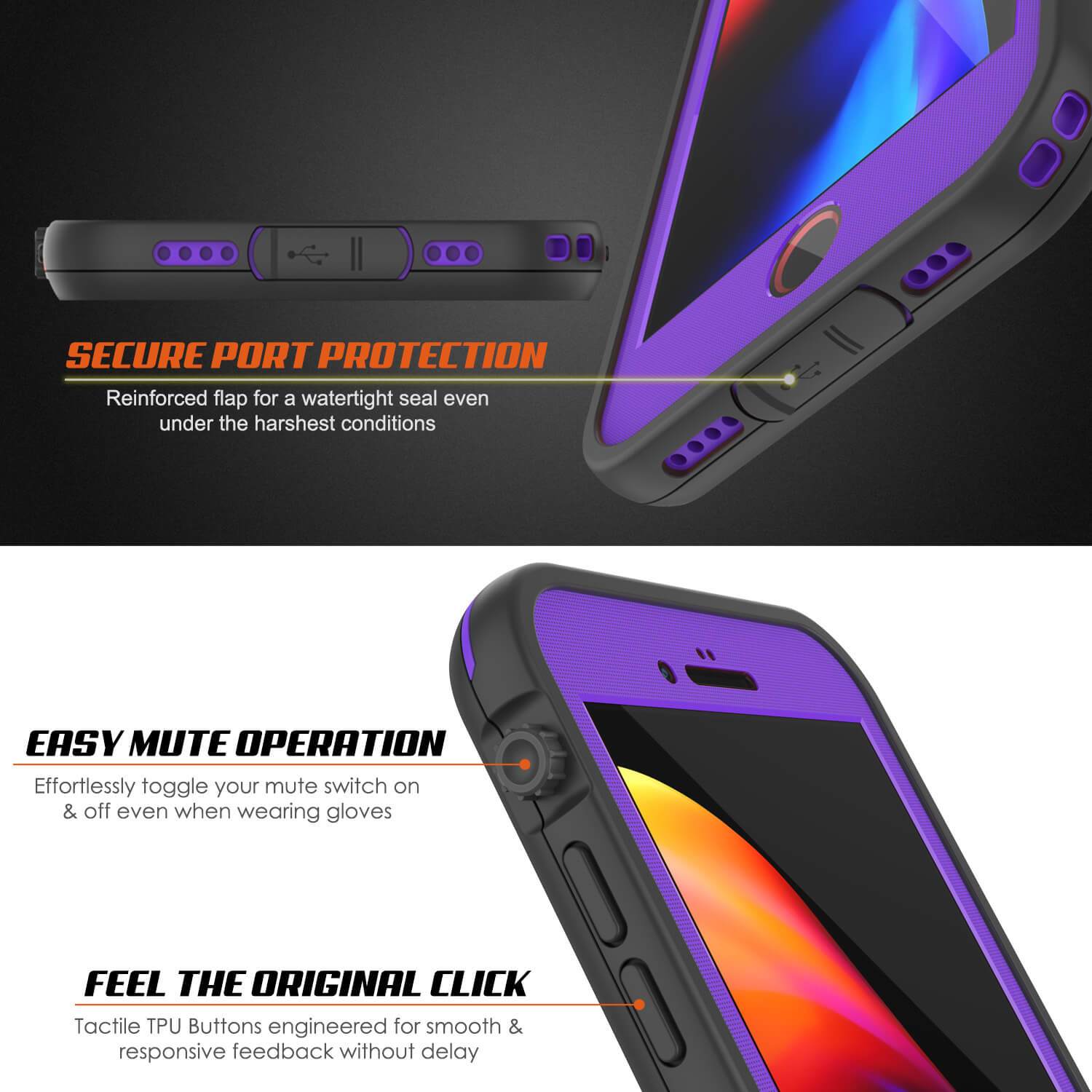 iPhone 8 Plus Waterproof Case, Punkcase SpikeStar Series [Purple]