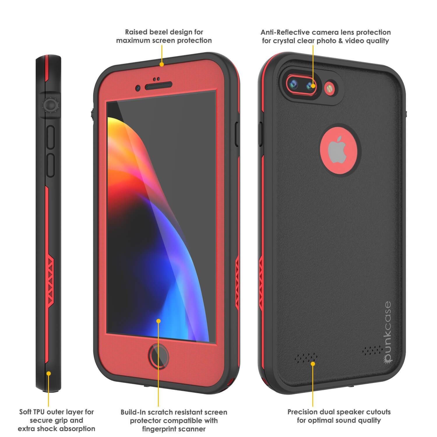 iPhone 8 Plus Waterproof Case, Punkcase SpikeStar Series [Red]