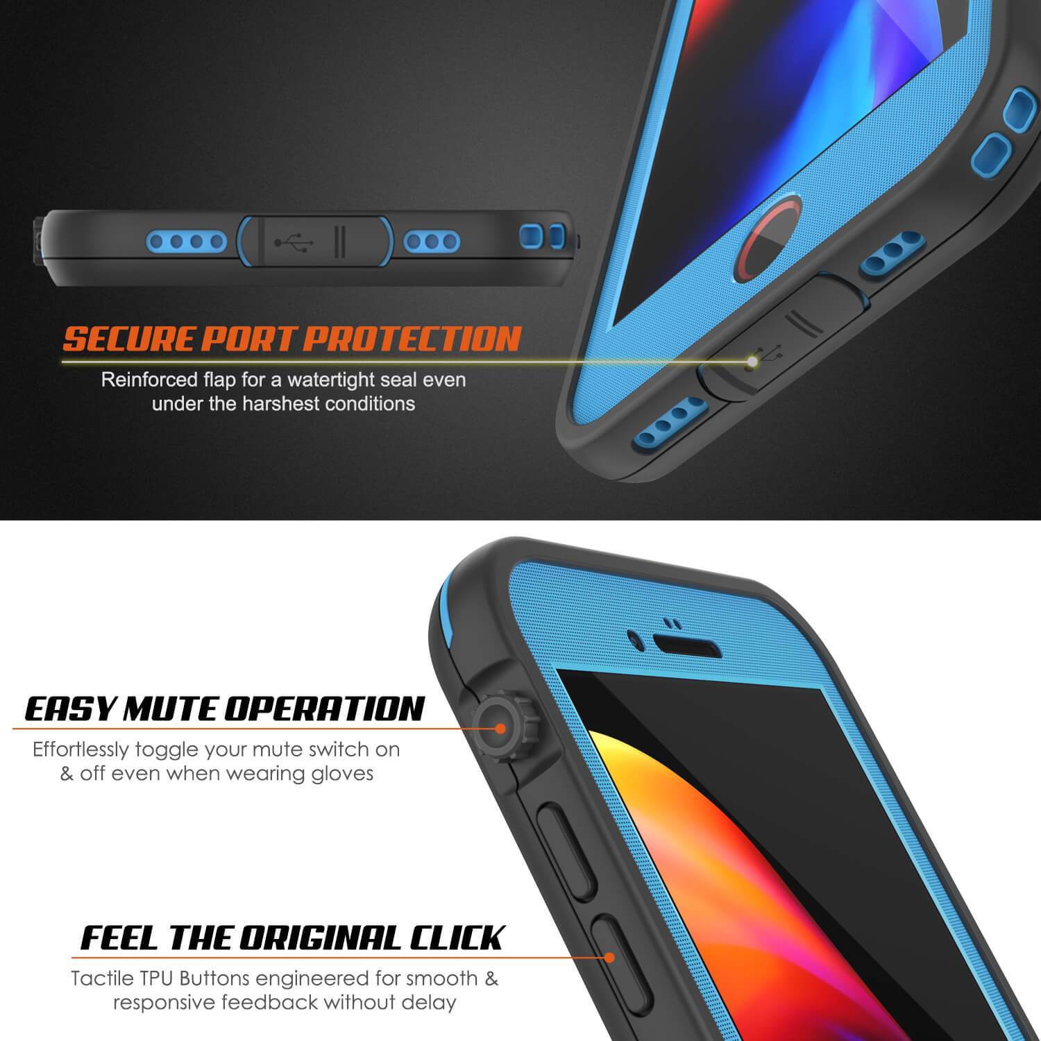 iPhone SE (4.7") Waterproof Case, Punkcase SpikeStar Light-Blue Series | Thin Fit 6.6ft Underwater IP68