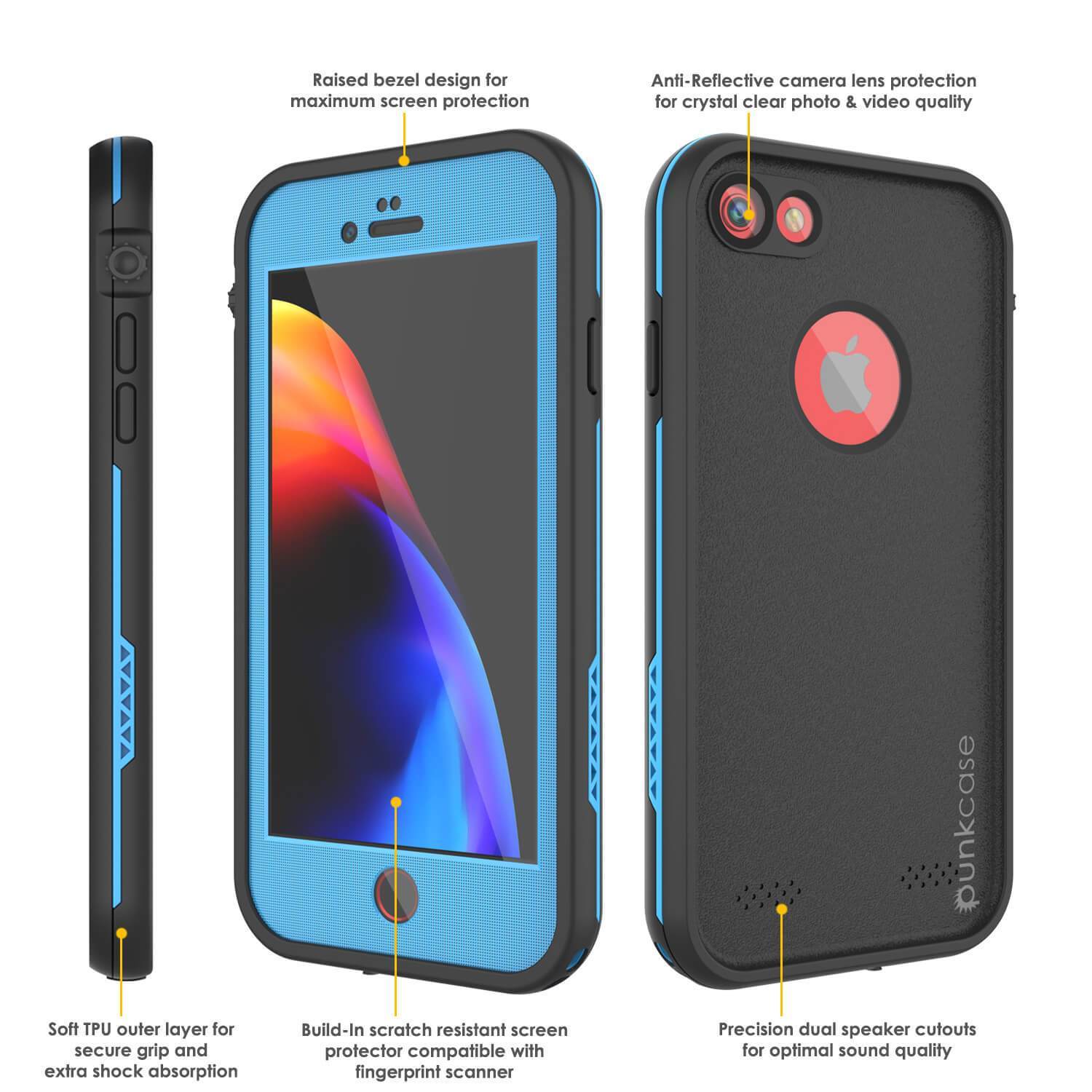 iPhone SE (4.7") Waterproof Case, Punkcase SpikeStar Light-Blue Series | Thin Fit 6.6ft Underwater IP68