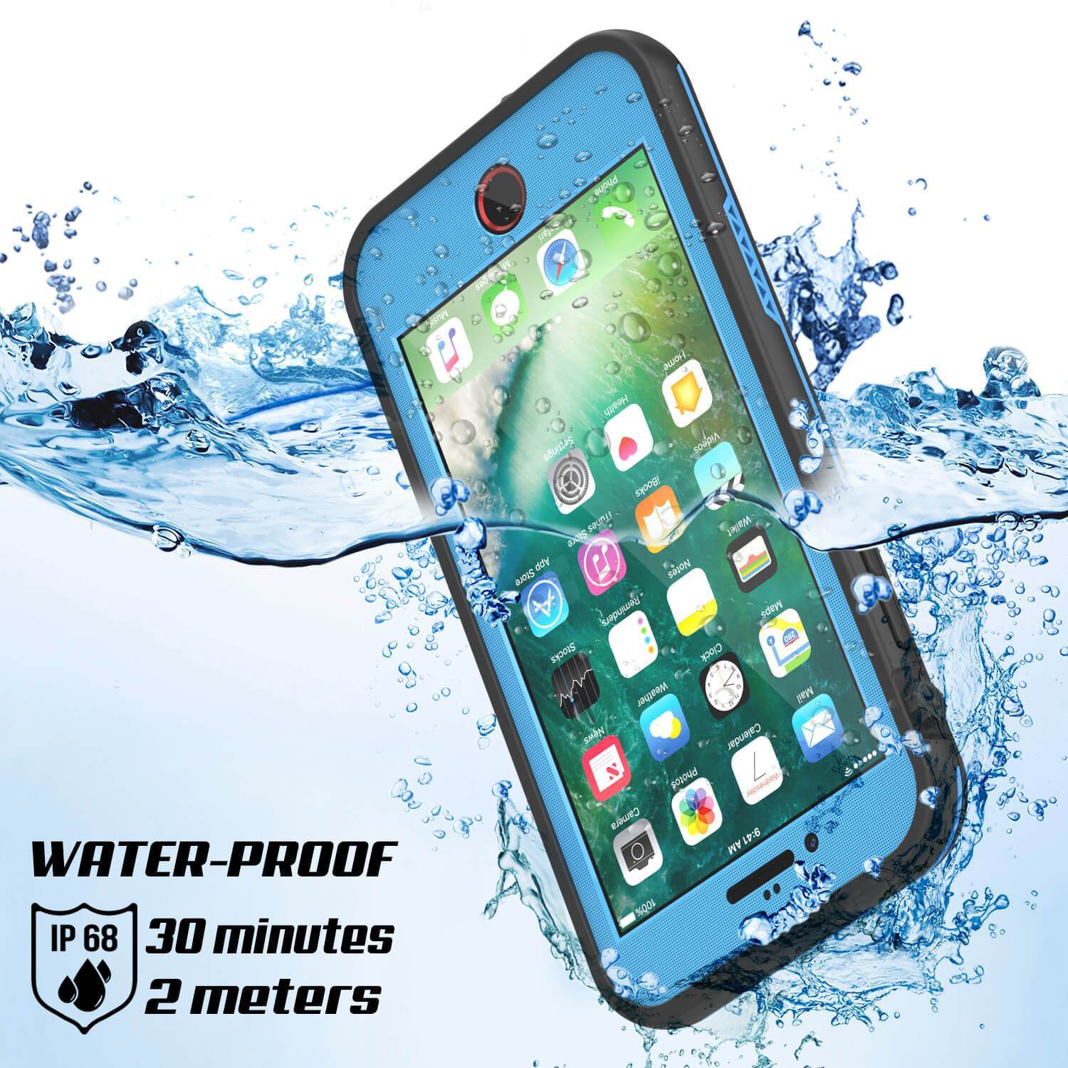 iPhone SE (4.7") Waterproof Case, Punkcase SpikeStar Light-Blue Series | Thin Fit 6.6ft Underwater IP68