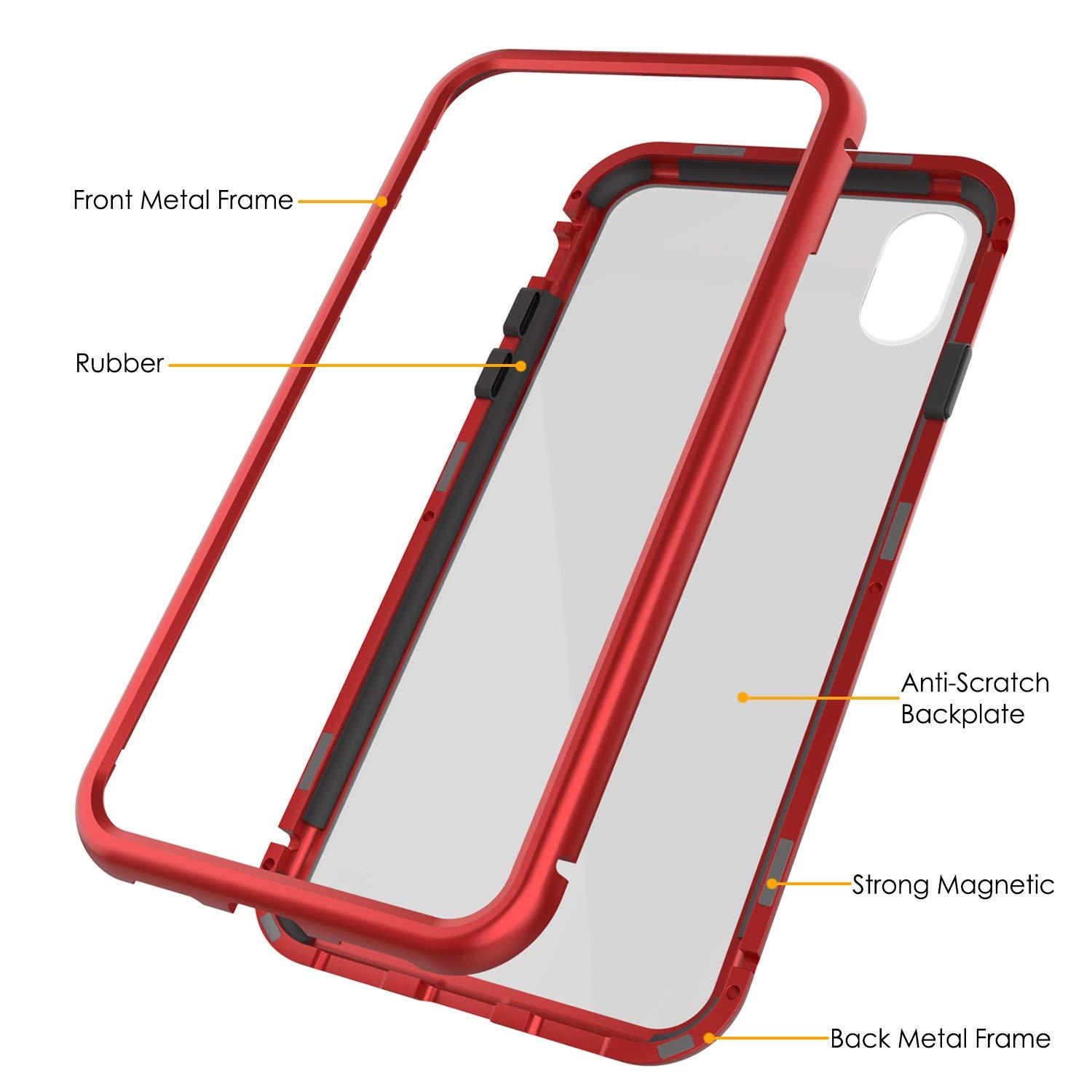 iPhone XS Case, Punkcase Magnetic Shield Protective TPU Cover W/ Tempered Glass Screen Protector [Red]