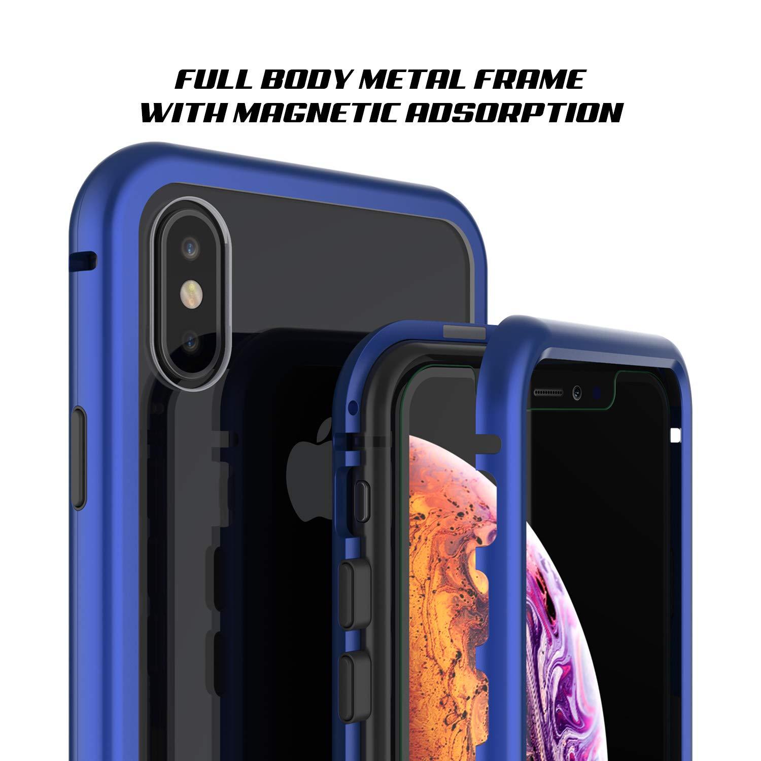 iPhone XS Max Case, Punkcase Magnetic Shield Protective TPU Cover W/ Tempered Glass Screen Protector [Blue]