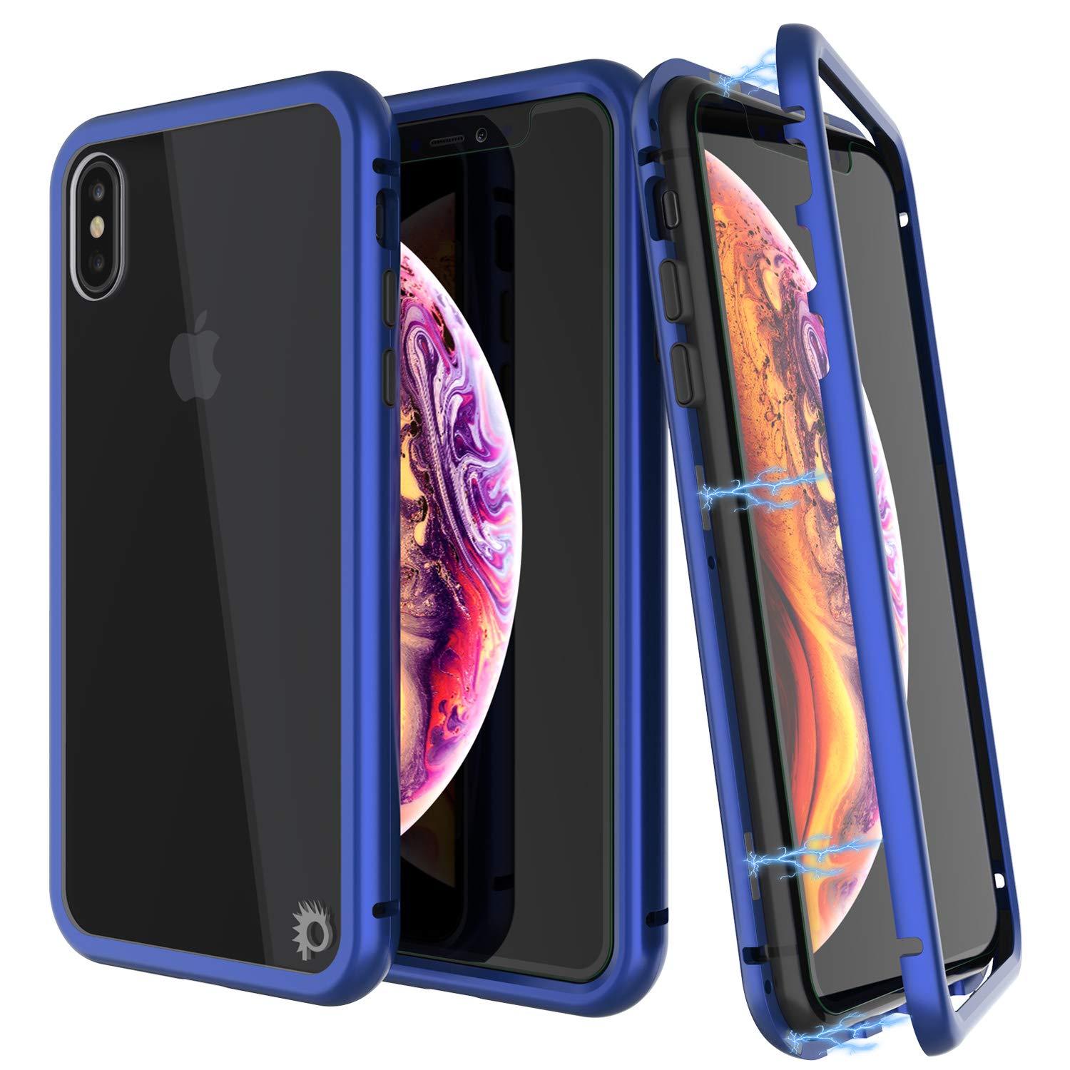 iPhone XS Max Case, Punkcase Magnetic Shield Protective TPU Cover W/ Tempered Glass Screen Protector [Blue]