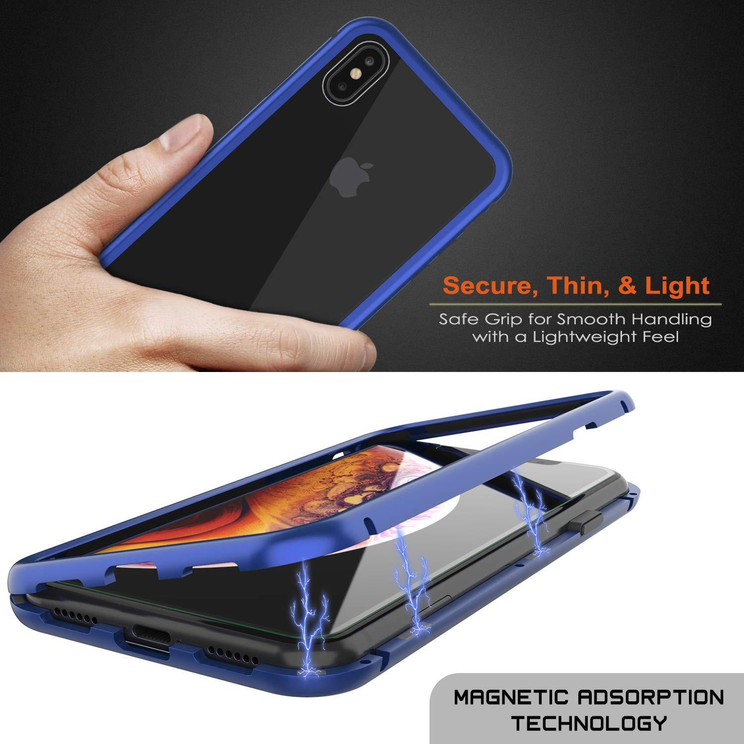 iPhone XS Max Case, Punkcase Magnetic Shield Protective TPU Cover W/ Tempered Glass Screen Protector [Blue]