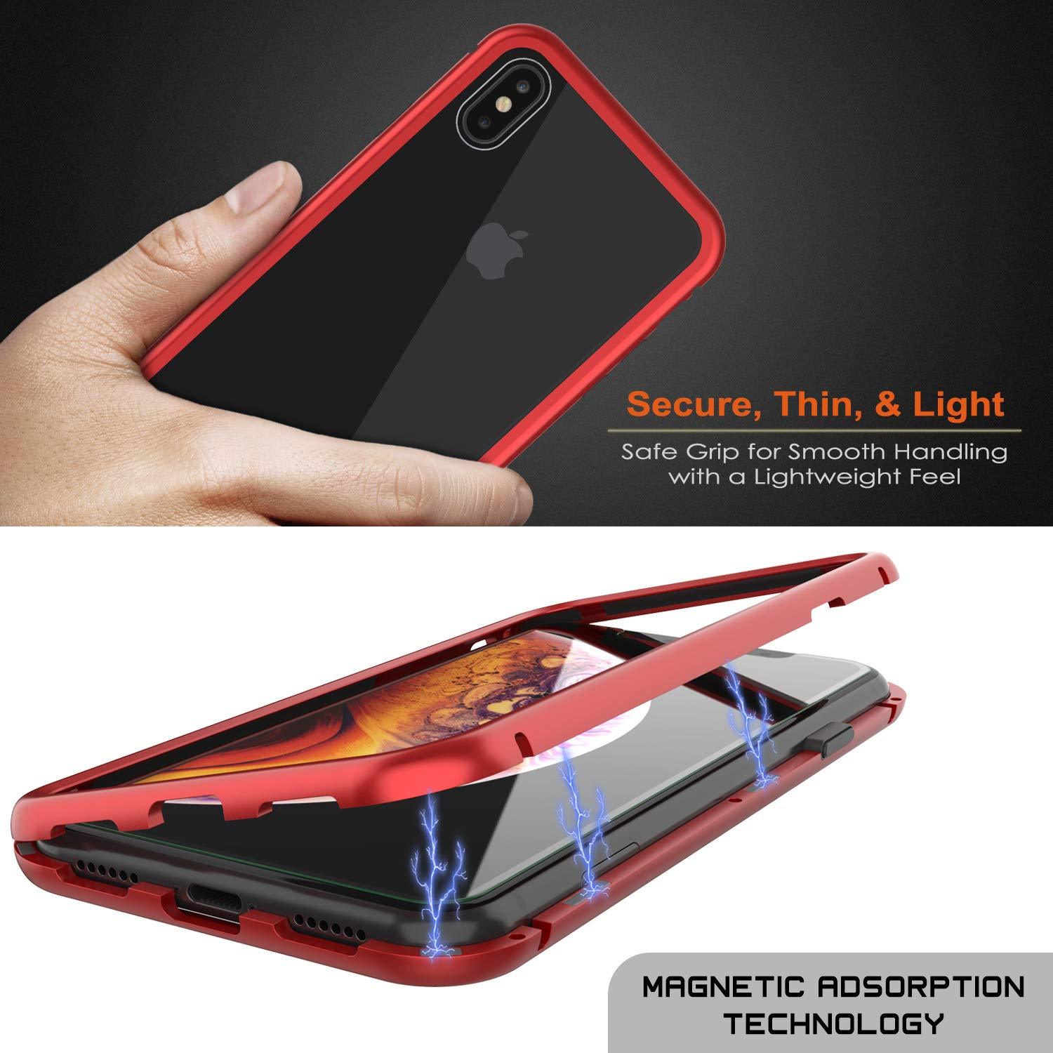 iPhone XS Case, Punkcase Magnetic Shield Protective TPU Cover W/ Tempered Glass Screen Protector [Red]