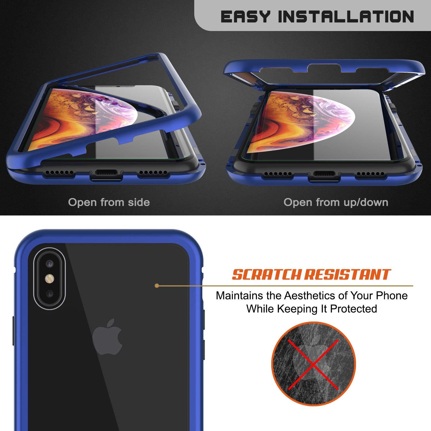 iPhone XS Max Case, Punkcase Magnetic Shield Protective TPU Cover W/ Tempered Glass Screen Protector [Blue]