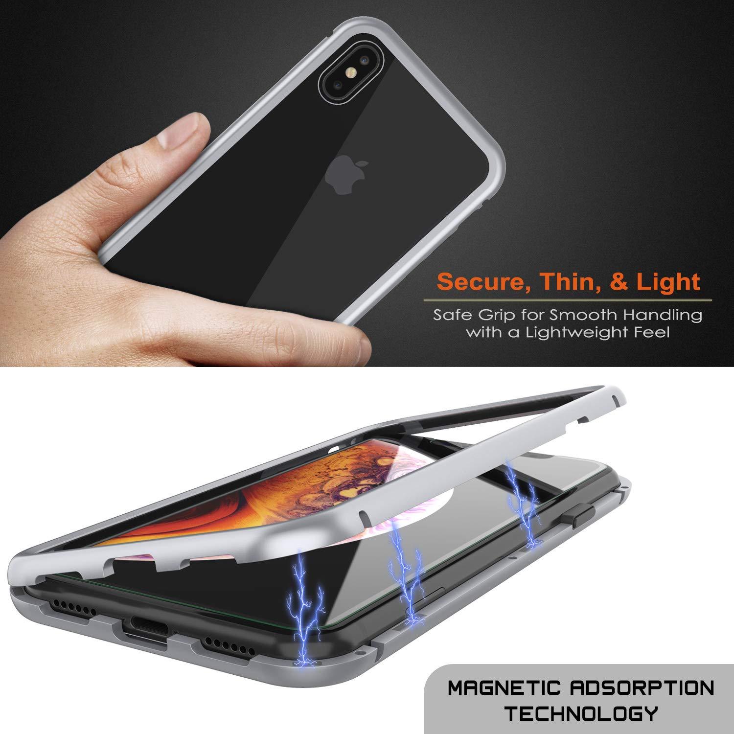 iPhone XS Max Case, Punkcase Magnetic Shield Protective TPU Cover W/ Tempered Glass Screen Protector [Silver]