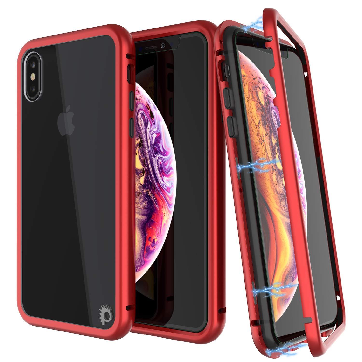 iPhone XS Case, Punkcase Magnetic Shield Protective TPU Cover W/ Tempered Glass Screen Protector [Red]