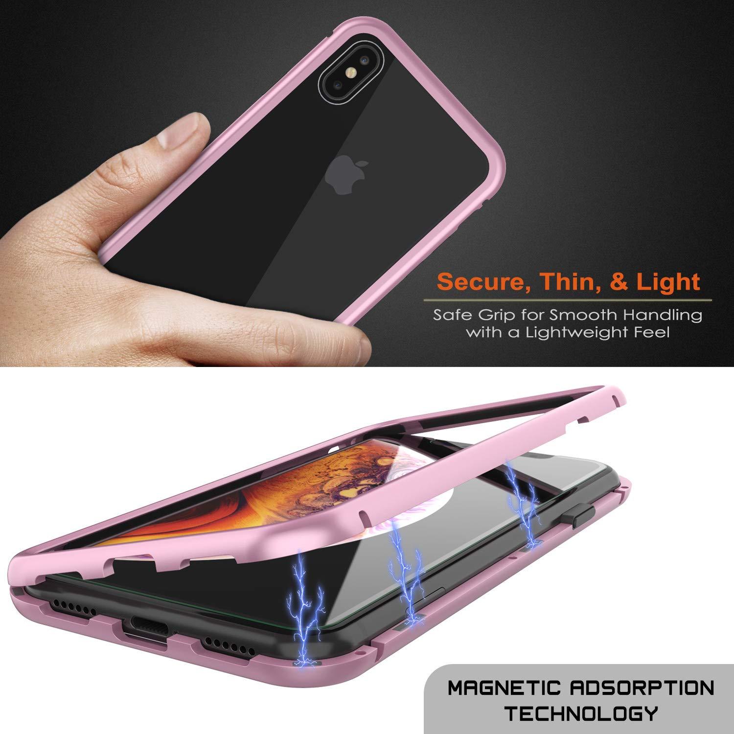 iPhone XS Max Case, Punkcase Magnetic Shield Protective TPU Cover W/ Tempered Glass Screen Protector [Pink]