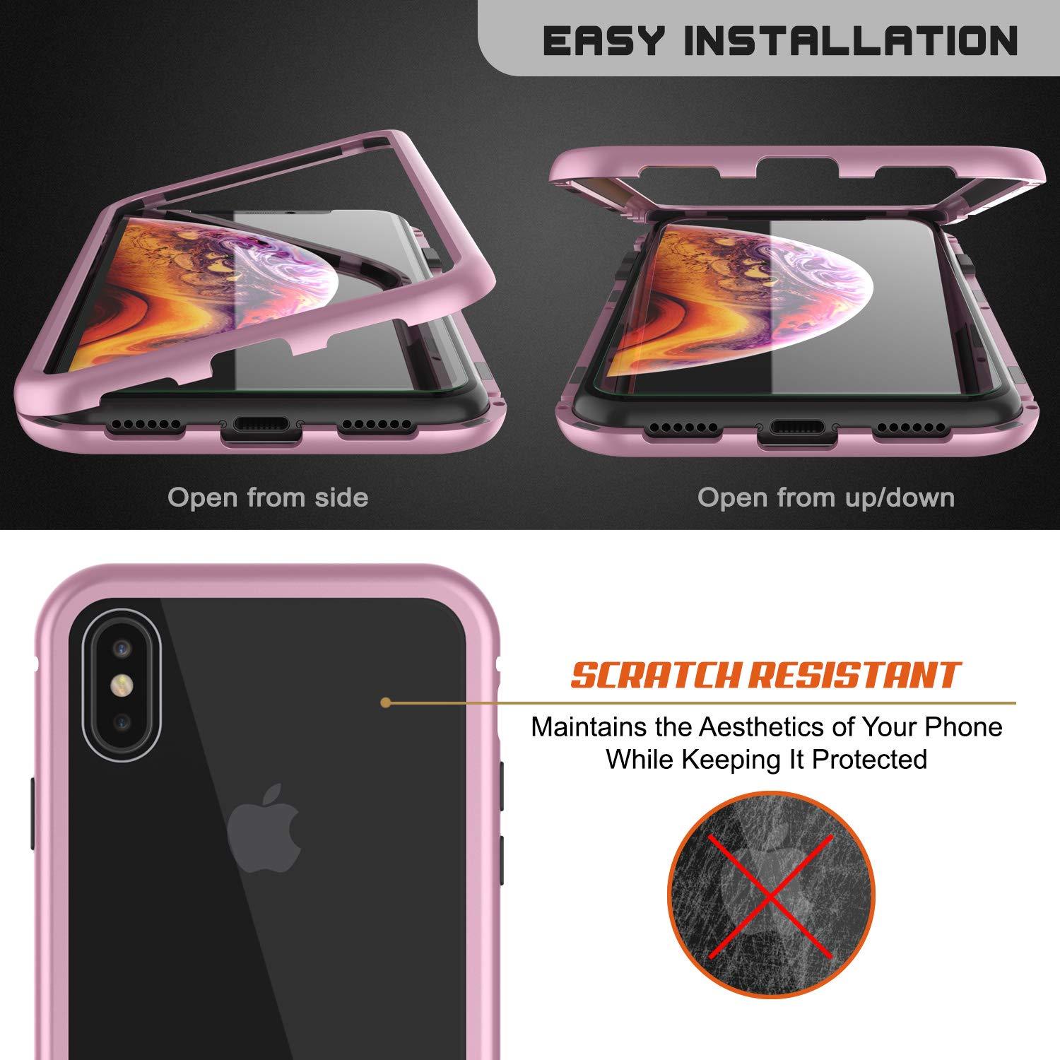 iPhone XS Max Case, Punkcase Magnetic Shield Protective TPU Cover W/ Tempered Glass Screen Protector [Pink]