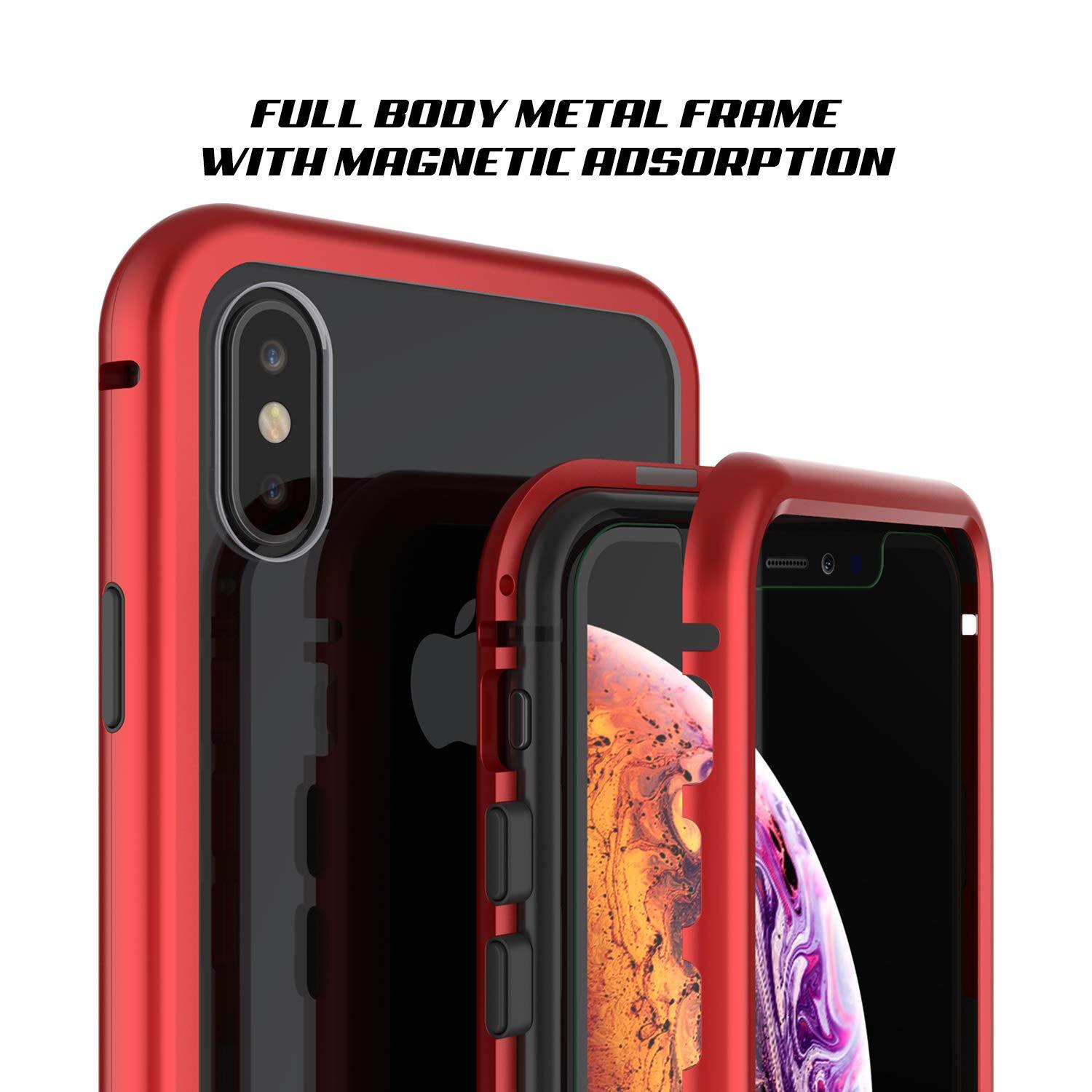 iPhone XS Case, Punkcase Magnetic Shield Protective TPU Cover W/ Tempered Glass Screen Protector [Red]