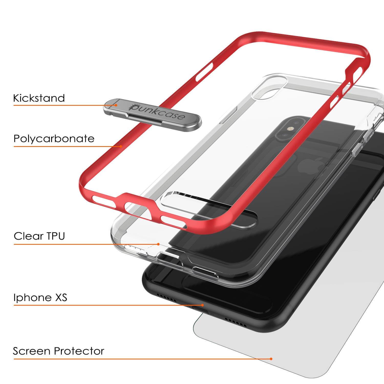 iPhone X Case, PUNKcase [LUCID 3.0 Series] [Slim Fit] Armor Cover w/ Integrated Screen Protector [Red]