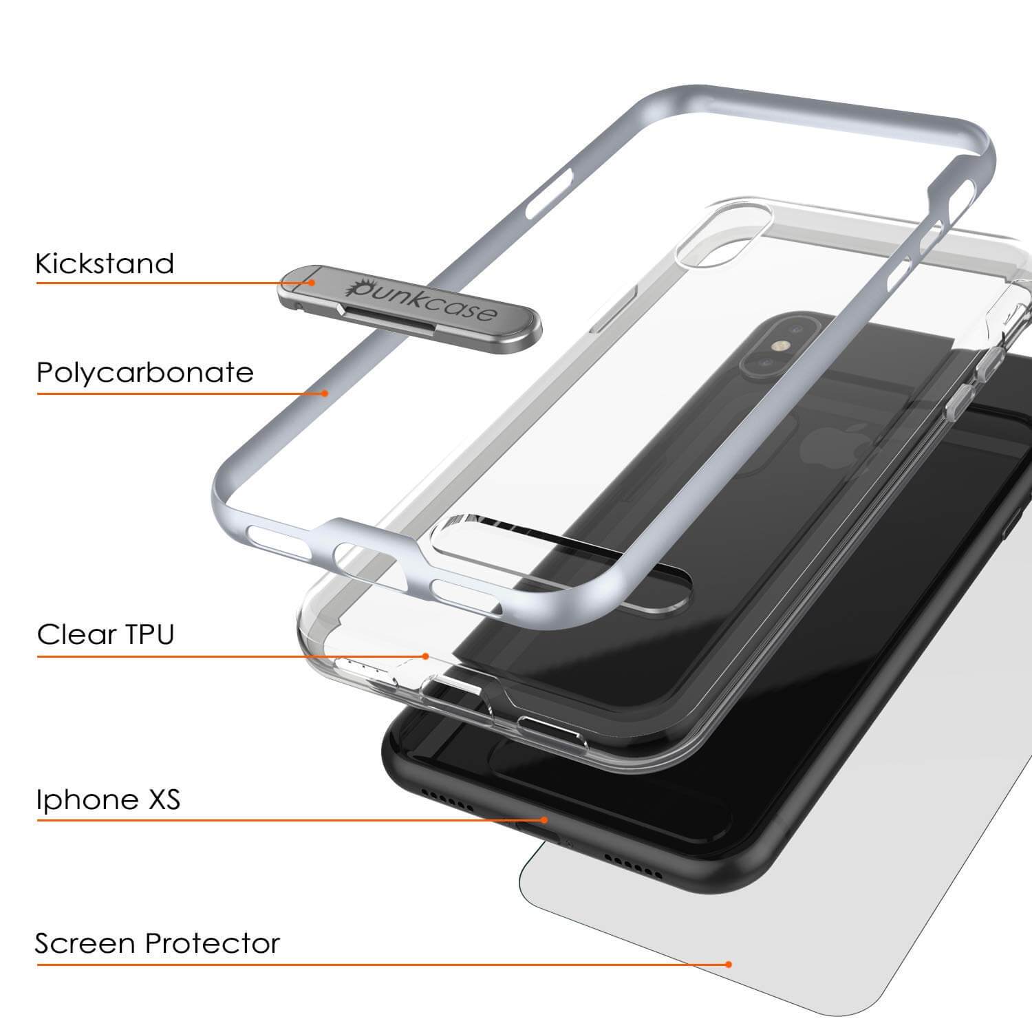 iPhone X Case, PUNKcase [LUCID 3.0 Series] [Slim Fit] Armor Cover w/ Integrated Screen Protector [Silver]