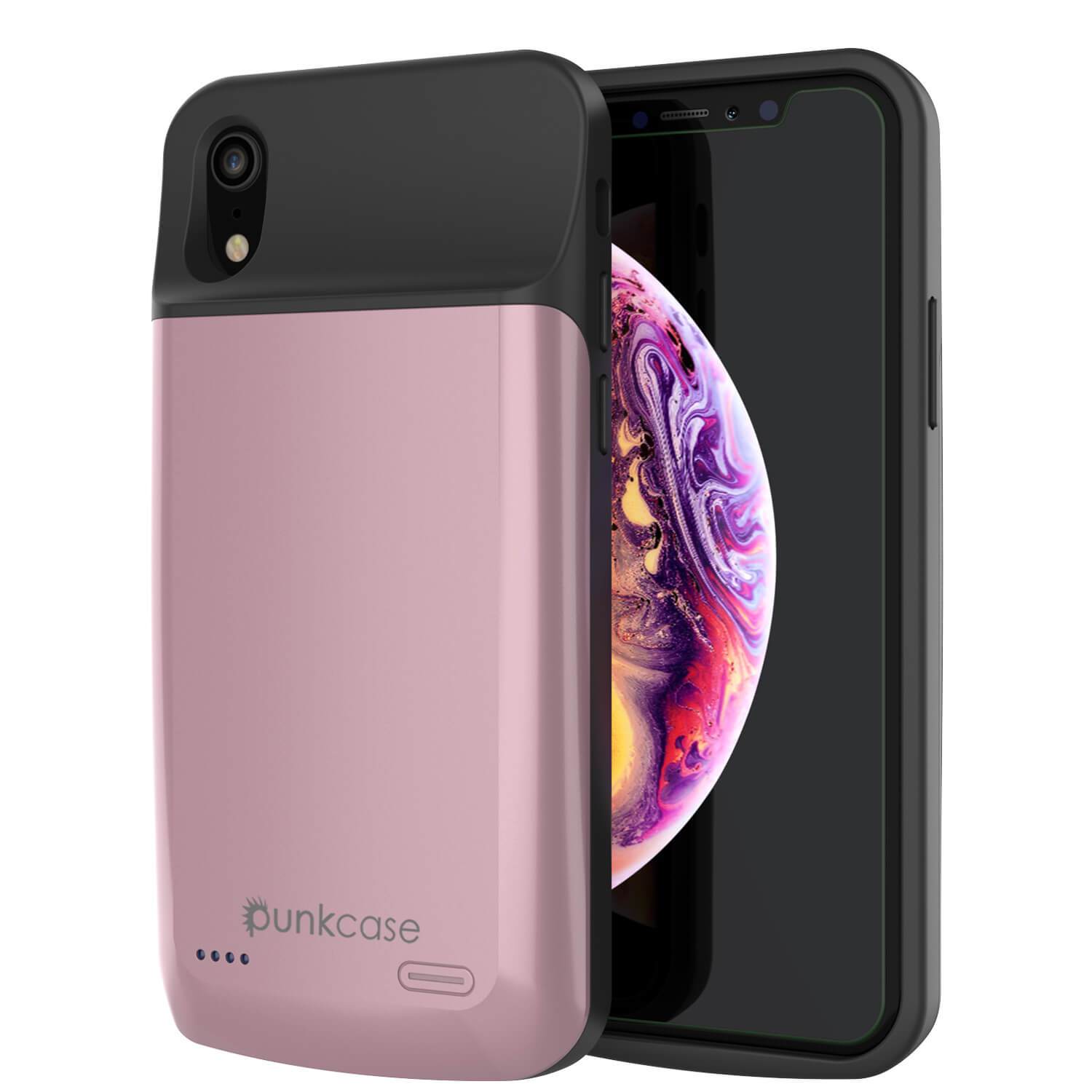 iphone XR Battery Case, PunkJuice 5000mAH Fast Charging Power Bank W/ Screen Protector | [Rose-Gold]