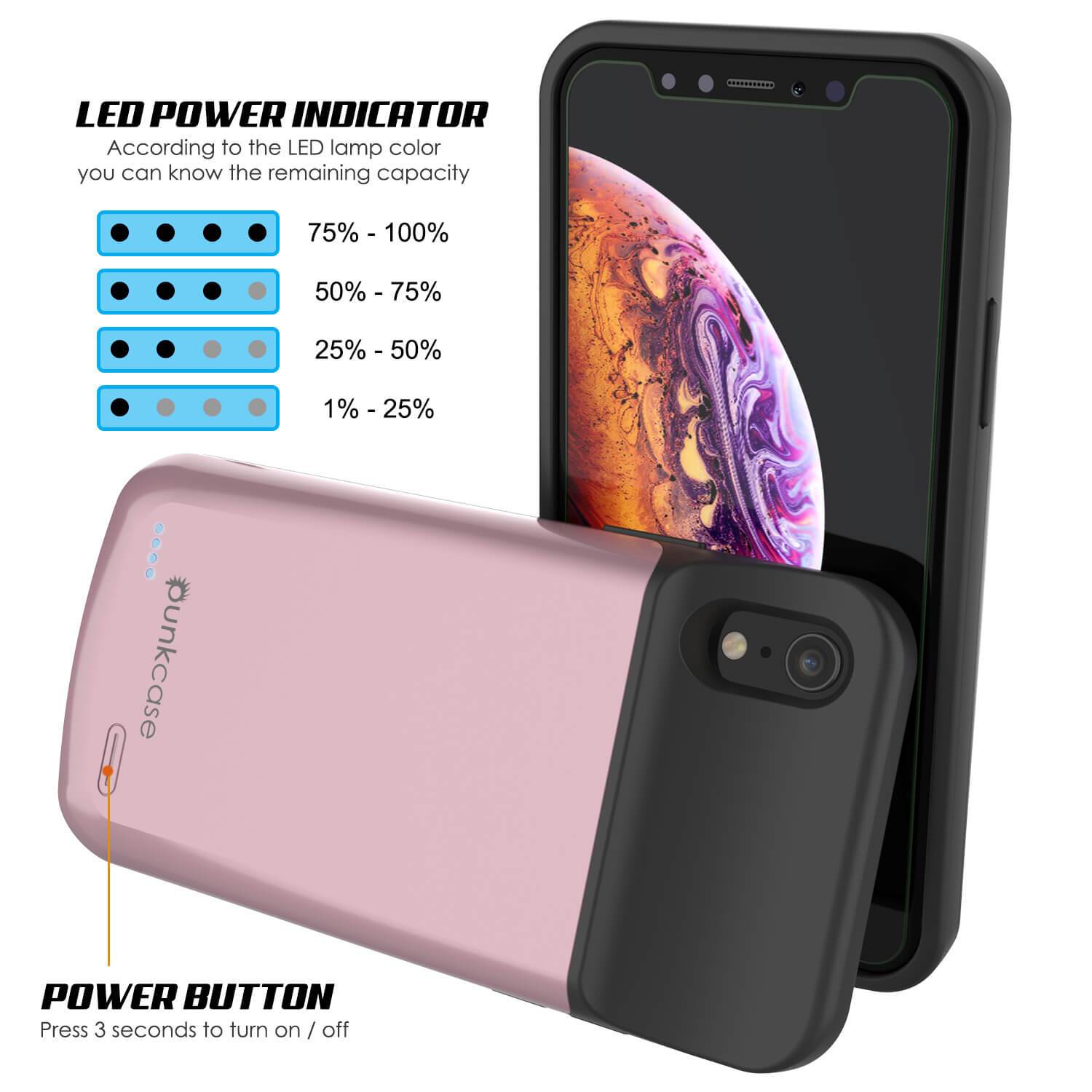 iphone XR Battery Case, PunkJuice 5000mAH Fast Charging Power Bank W/ Screen Protector | [Rose-Gold]