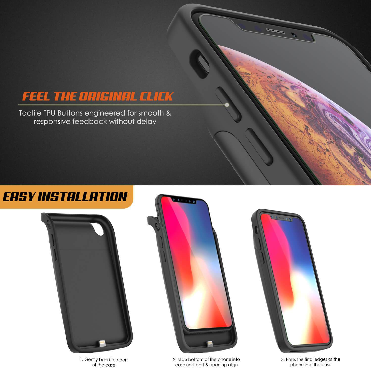 iphone XS Battery Case, PunkJuice 5000mAH Fast Charging Power Bank W/ Screen Protector | [Black]