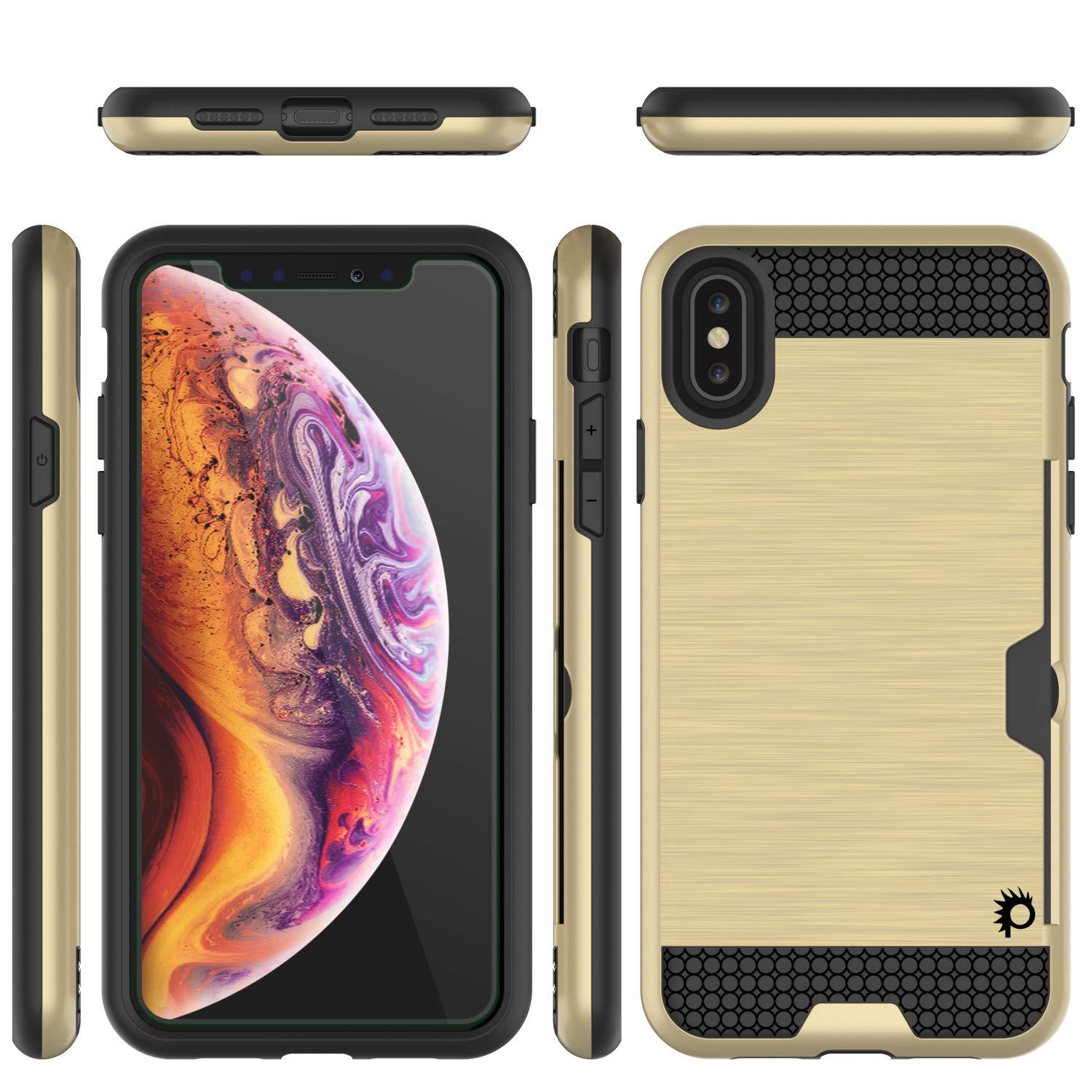 iPhone XS Case, PUNKcase [SLOT Series] Slim Fit Dual-Layer Armor Cover [Gold]