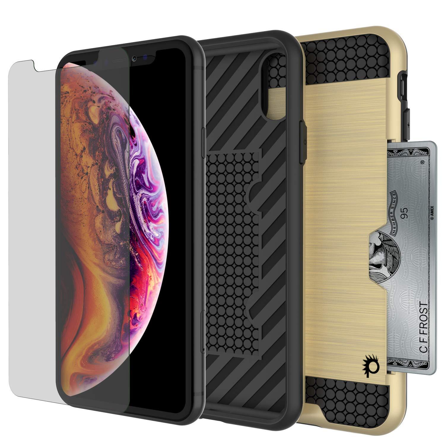 iPhone XS Case, PUNKcase [SLOT Series] Slim Fit Dual-Layer Armor Cover [Gold]