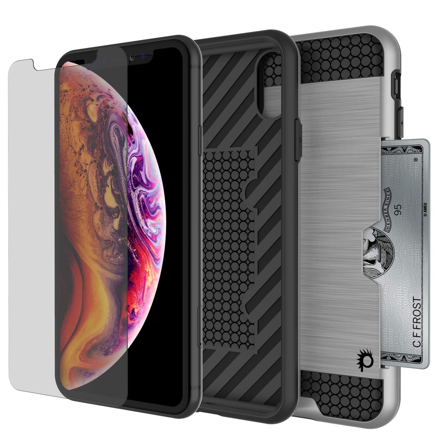 iPhone XS Case, PUNKcase [SLOT Series] Slim Fit Dual-Layer Armor Cover [Silver]