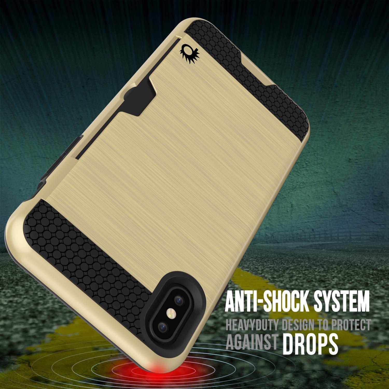 iPhone XS Case, PUNKcase [SLOT Series] Slim Fit Dual-Layer Armor Cover [Gold]