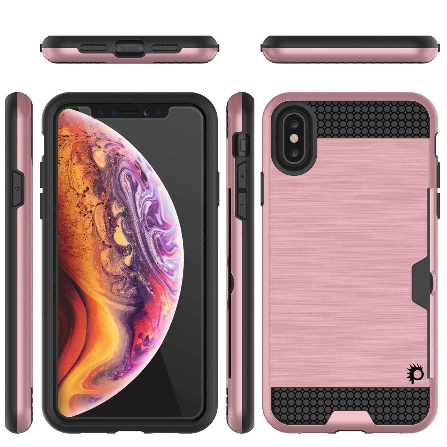 iPhone XS Case, PUNKcase [SLOT Series] Slim Fit Dual-Layer Armor Cover [Rose-Gold]