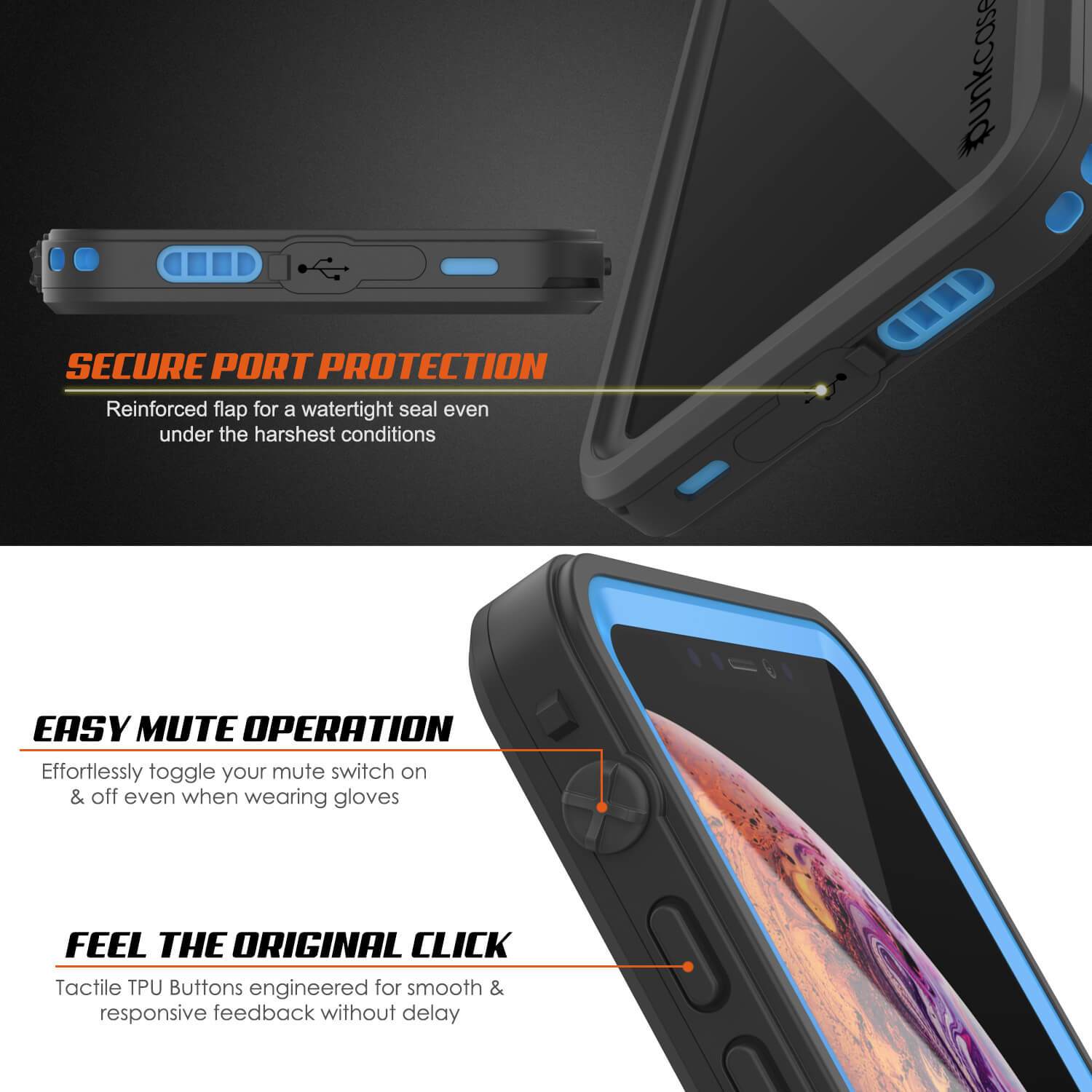 iPhone XS Waterproof Case, Punkcase [Extreme Series] Armor Cover W/ Built In Screen Protector [Light Blue]